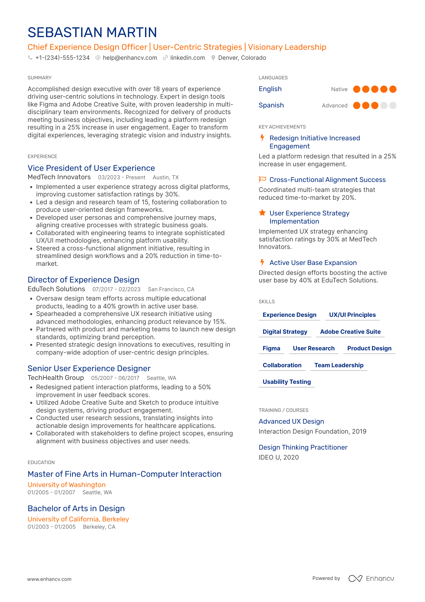 A resume example of a Chief Experience Design Officer