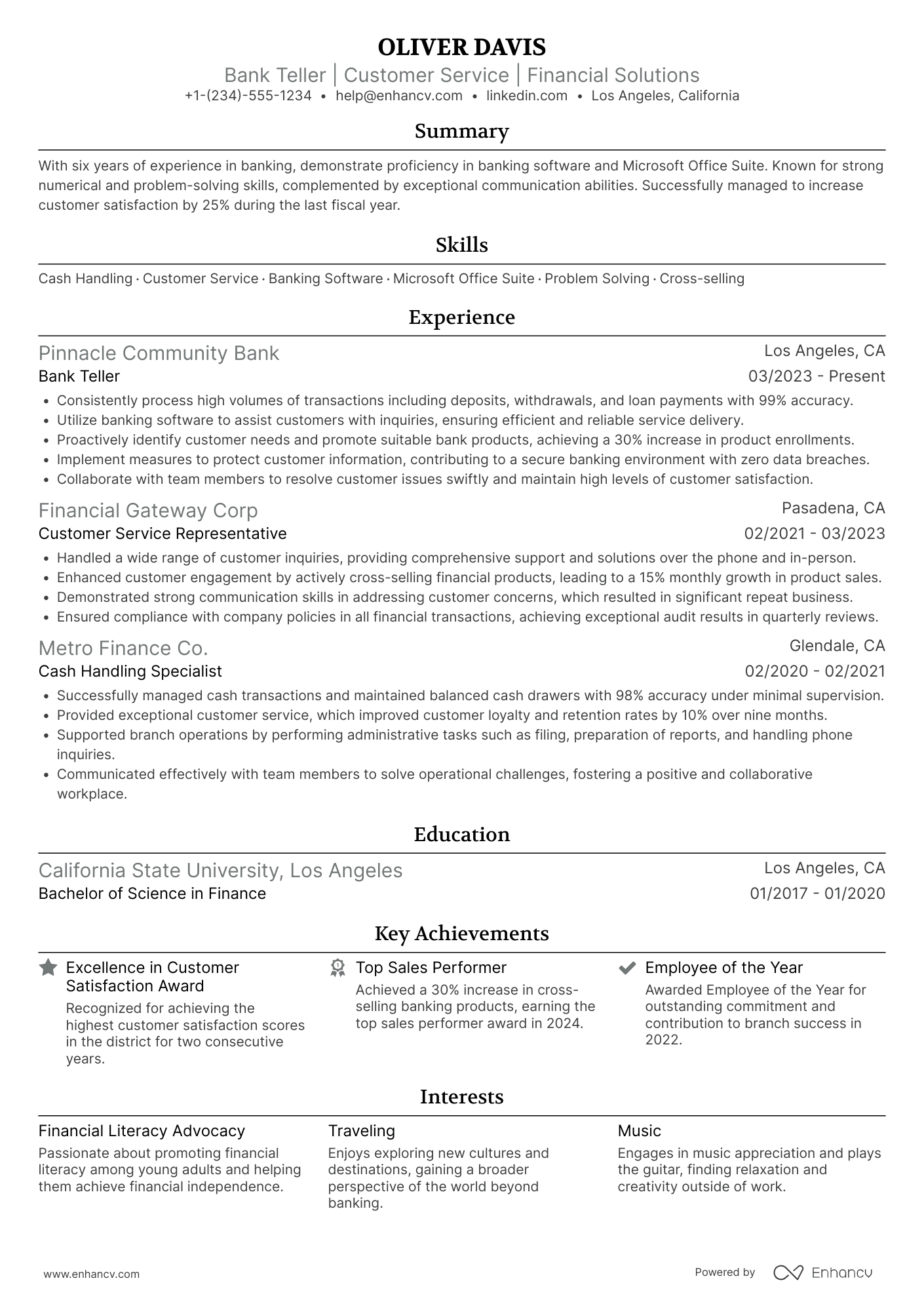 A resume example of a TD Bank Teller