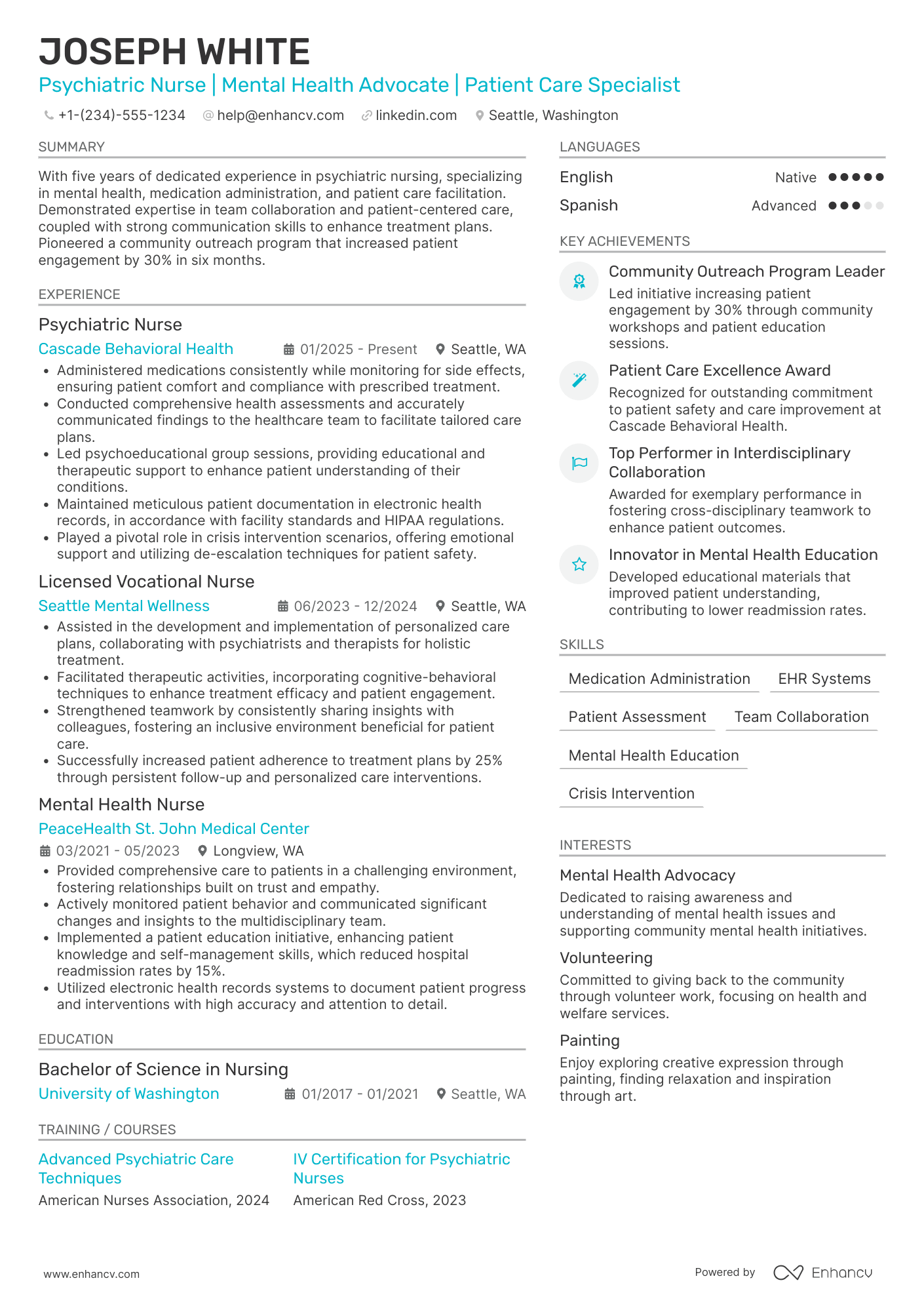 A resume example of a LVN Psychiatric Nurse