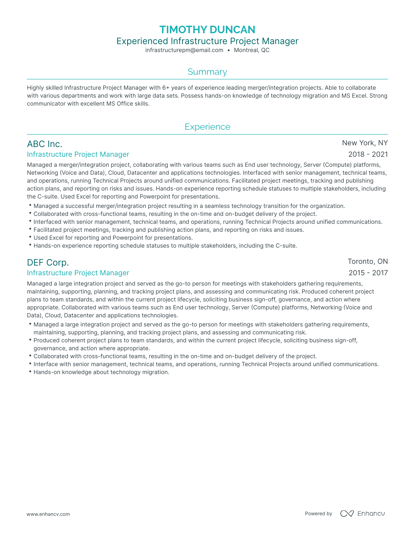 Traditional Infrastructure Project Manager Resume Template