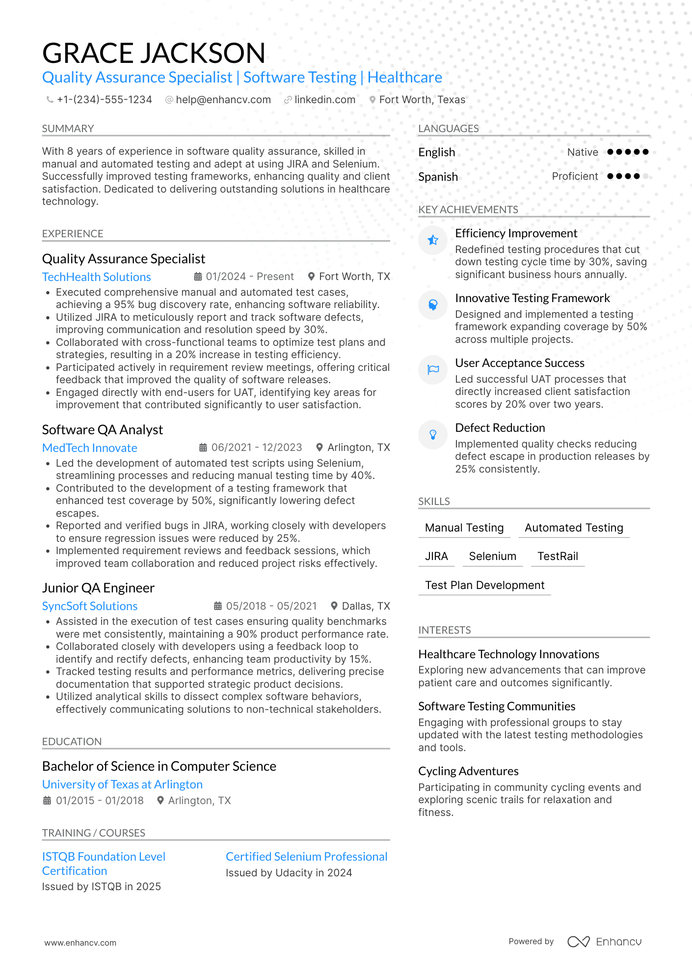 A resume example of a Quality Assurance Specialist I