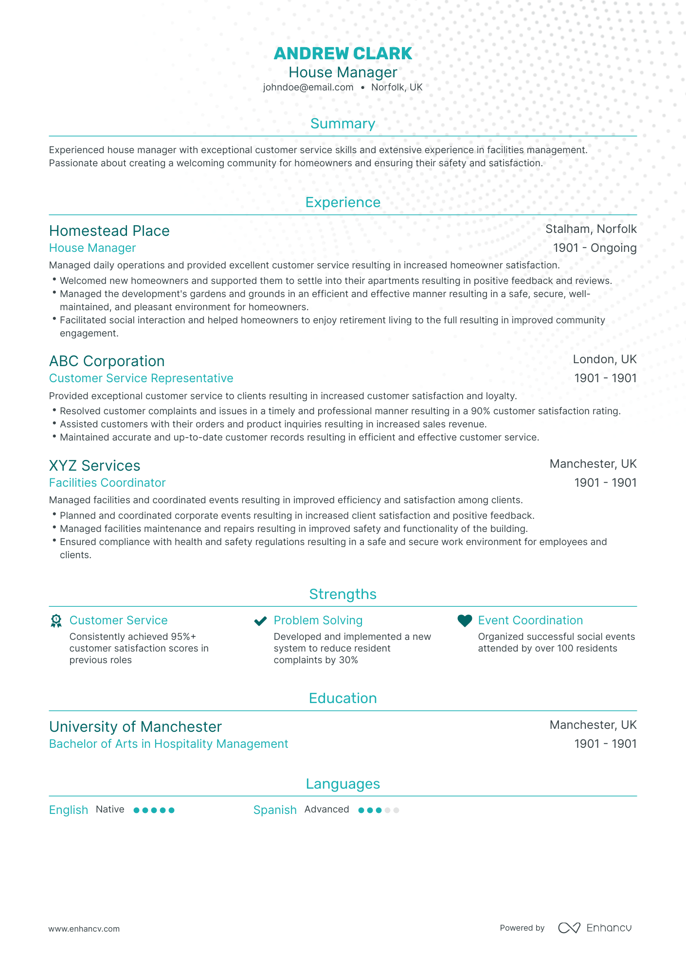 Traditional House Manager Resume Template