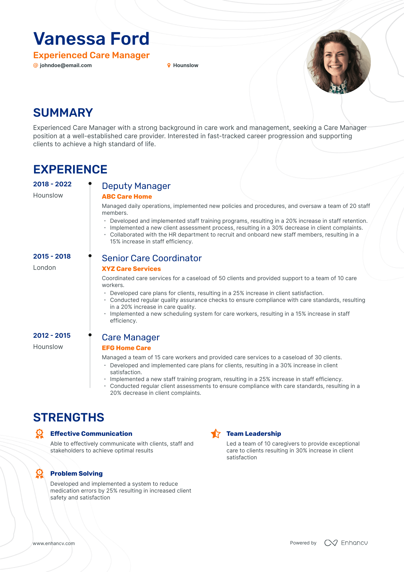 Timeline Care Manager Resume Template