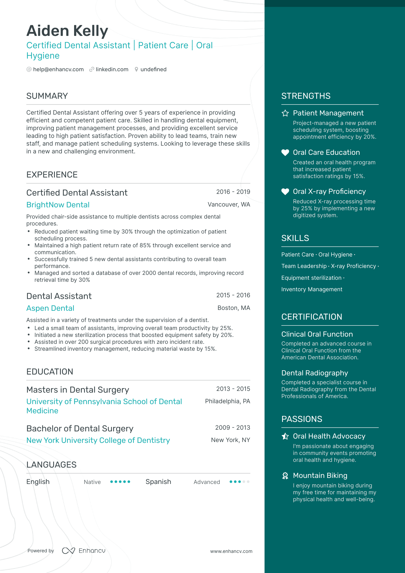 undefined Certified Dental Assistant Resume Template