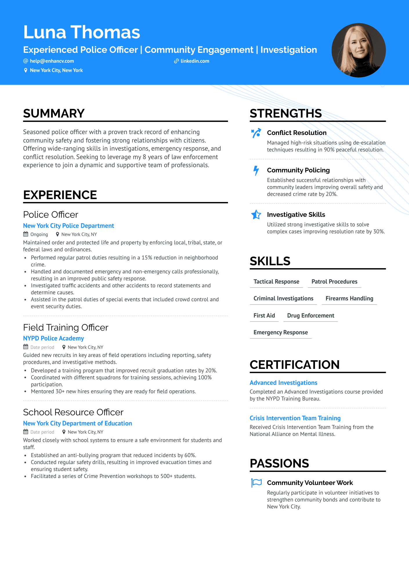 resume sample police officer