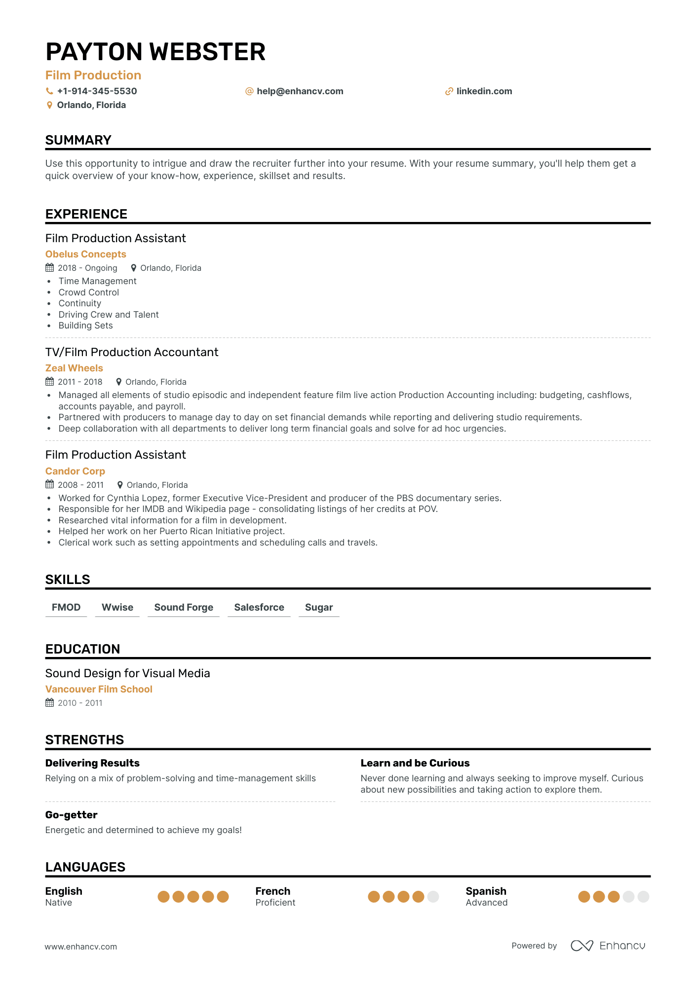 Classic Film Production Resume Template