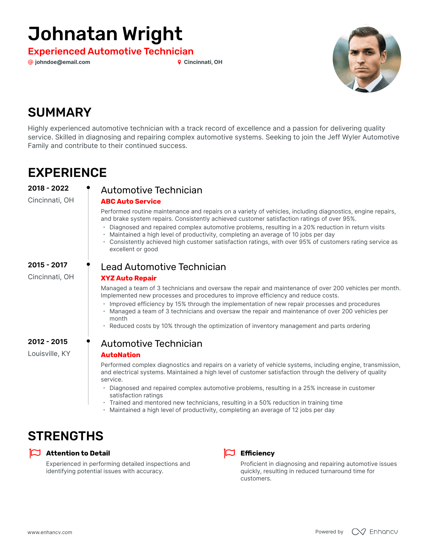 automotive service technician resume sample