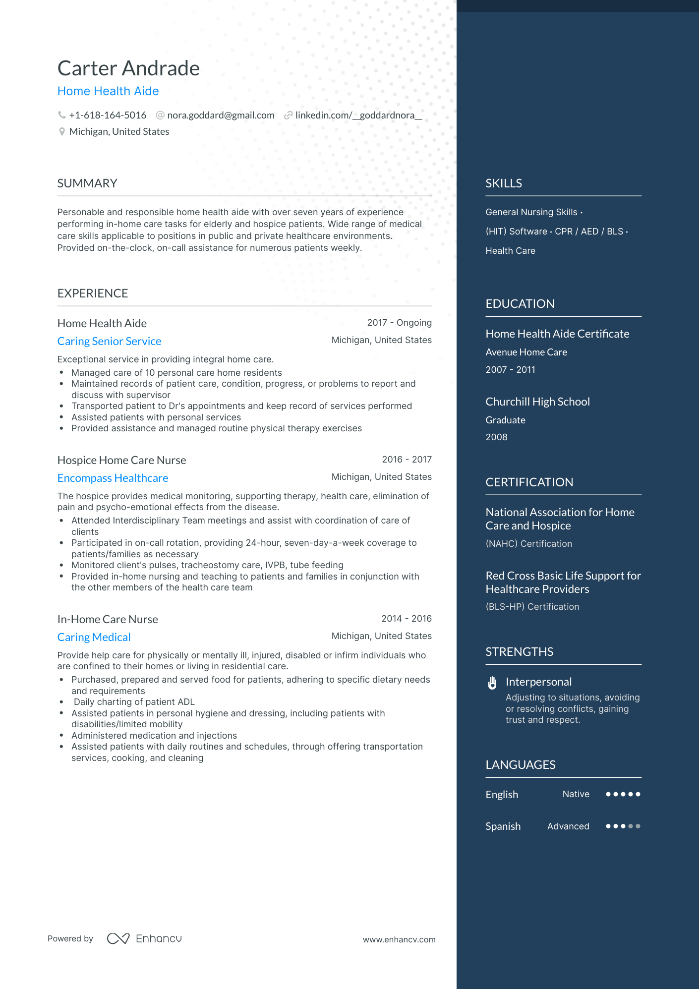 One Page Home Health Aide Resume Template