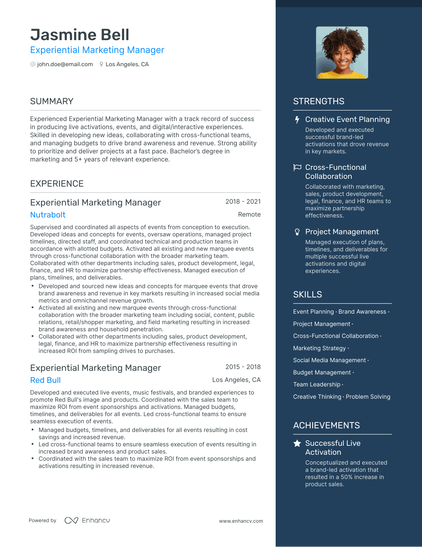 One Page Experiential Marketing Resume Template