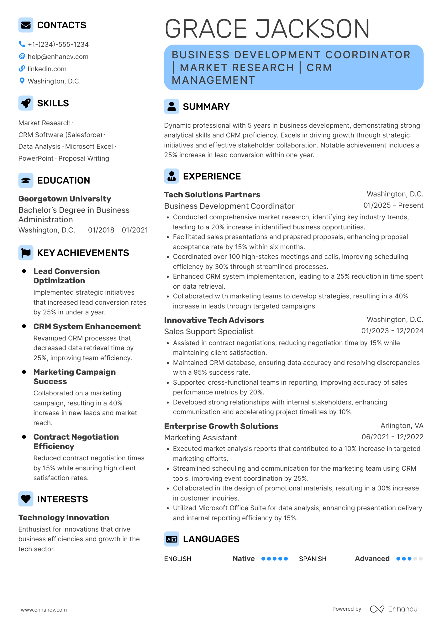 A resume example of a Business Development Coordinator