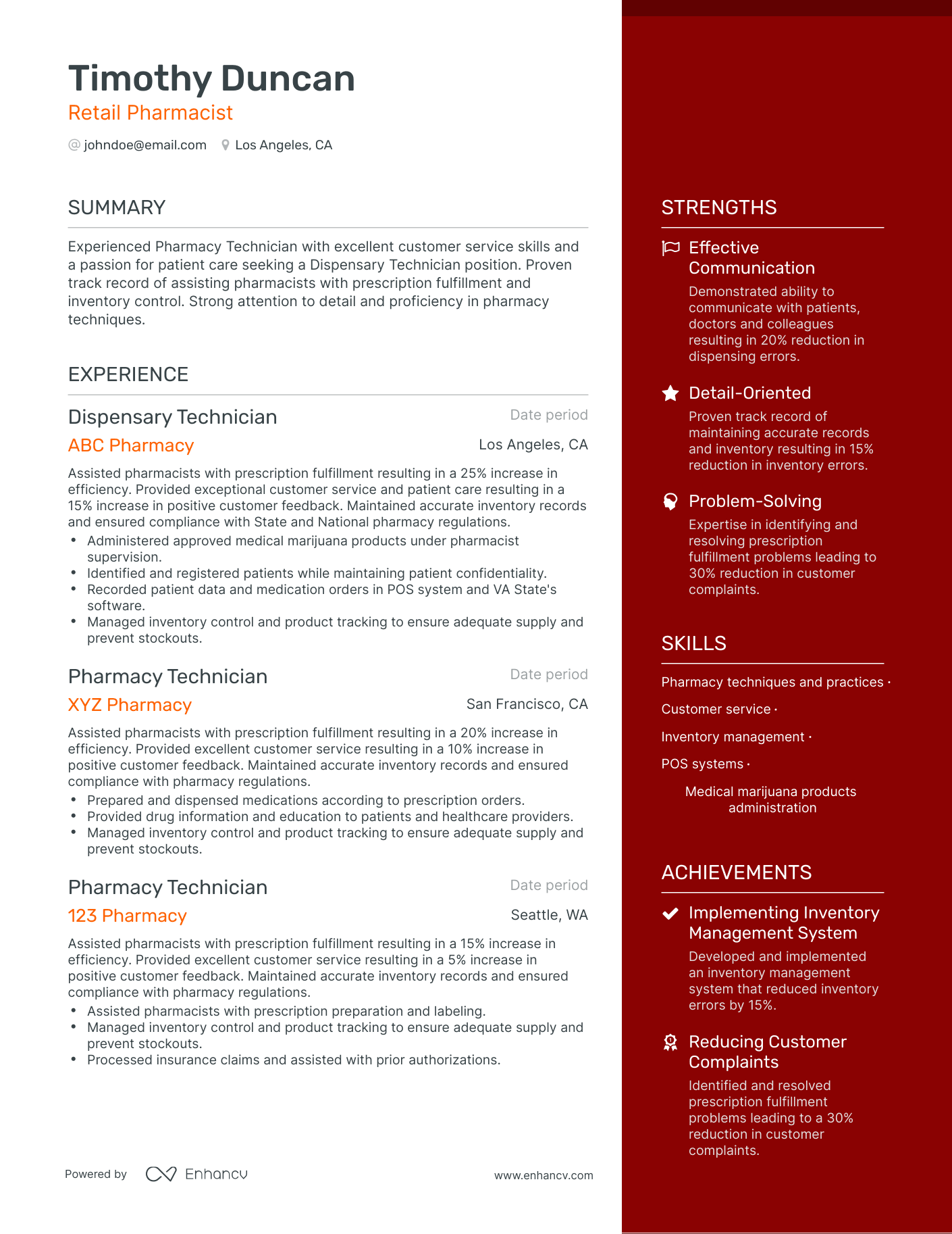 retail pharmacist resume examples