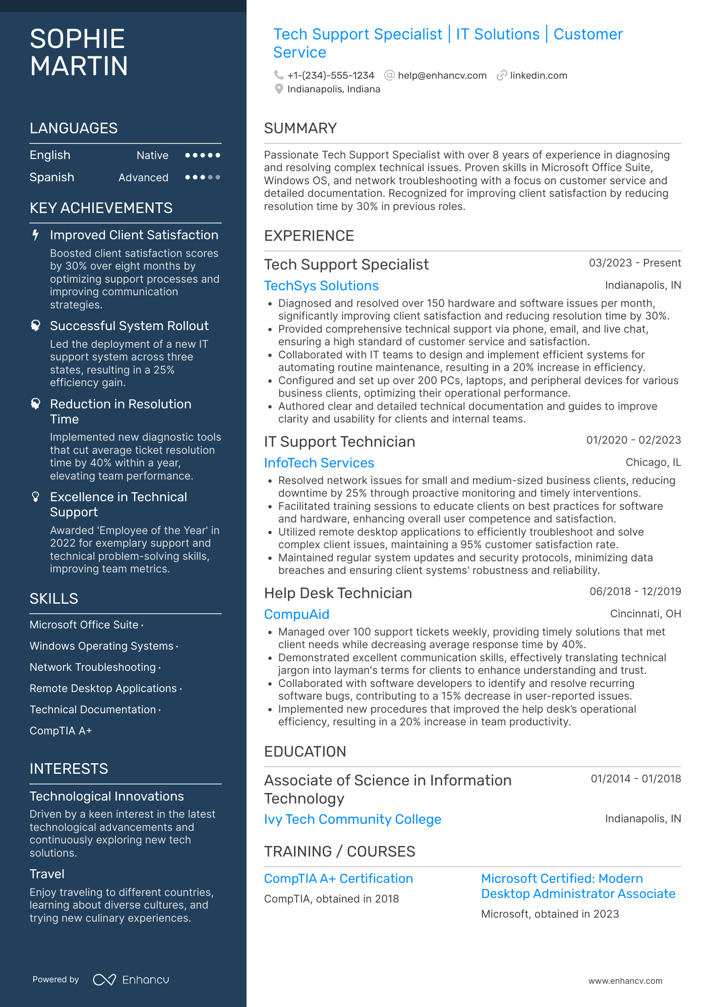 A resume example of a Tech Support Technician