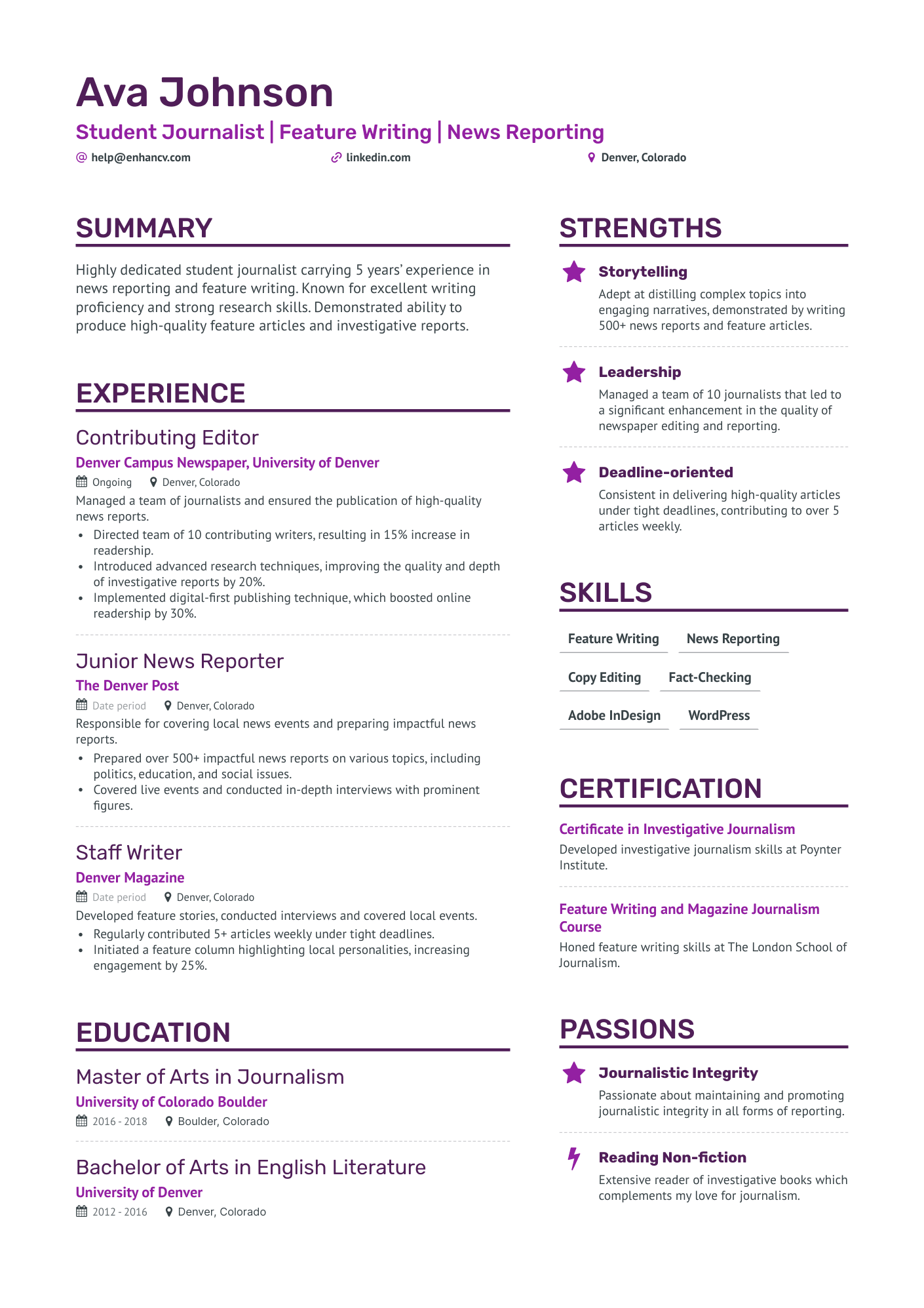 best resume format for journalism
