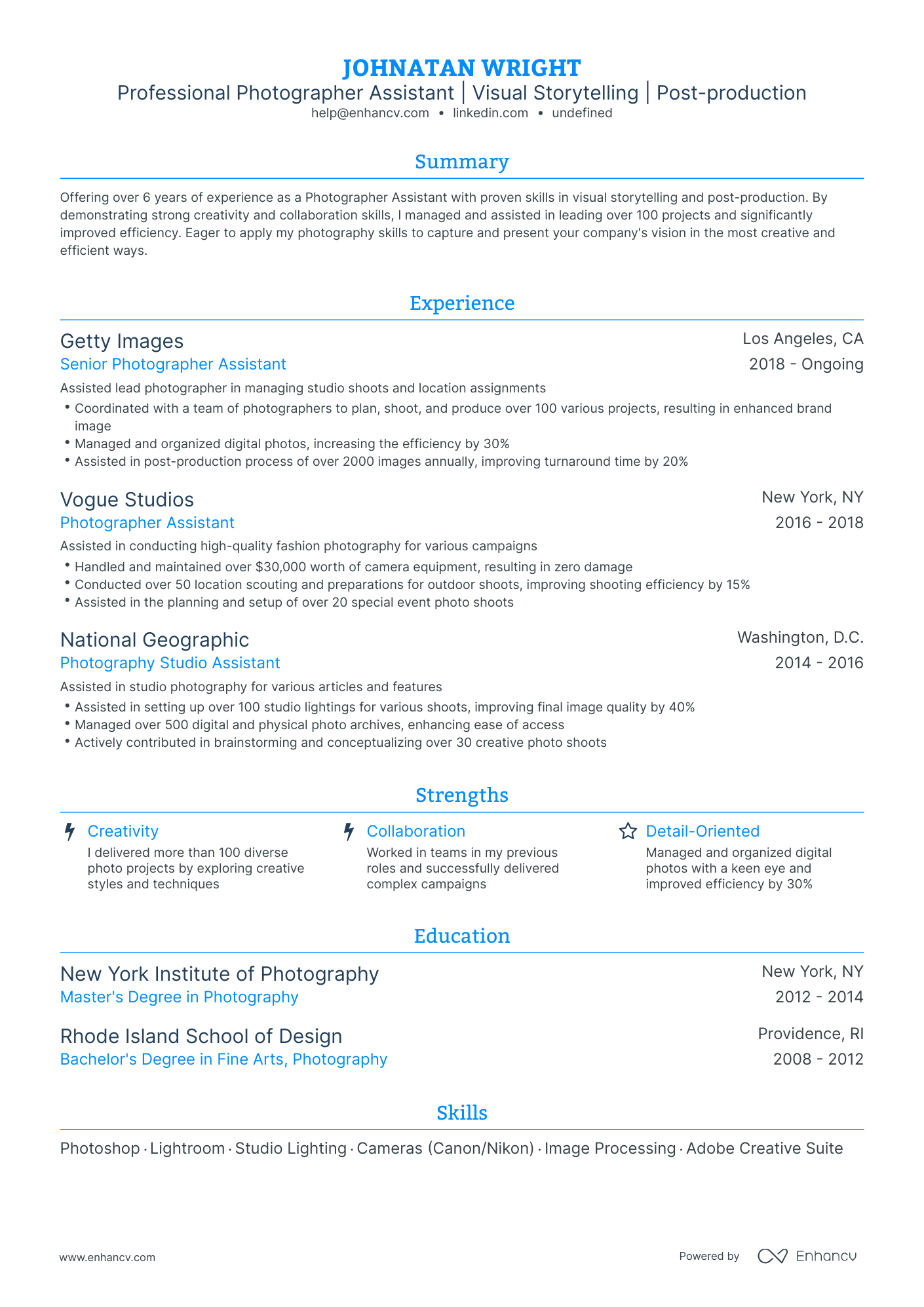 undefined Photographer Assistant Resume Template