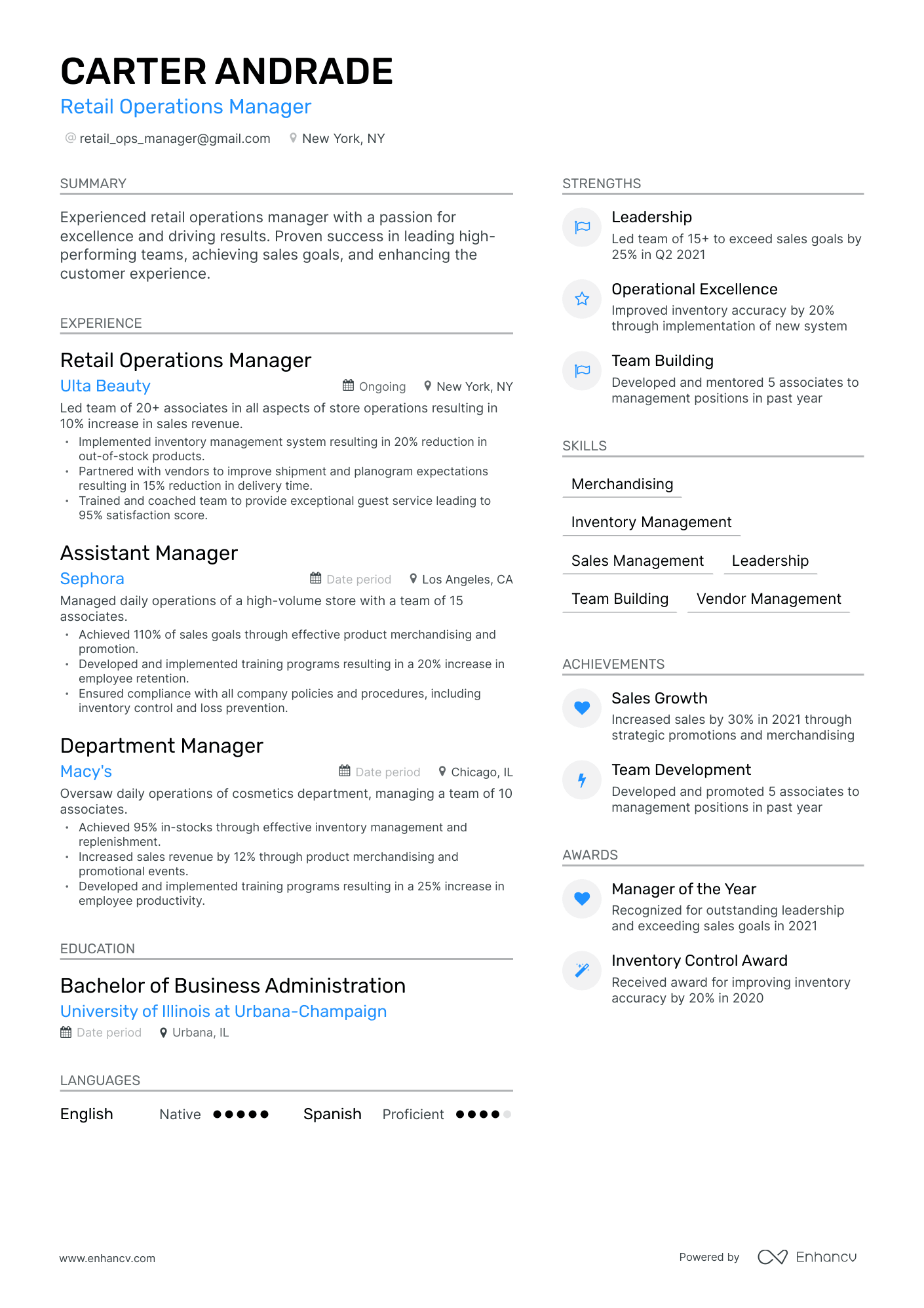 Modern Retail Operations Manager Resume Template