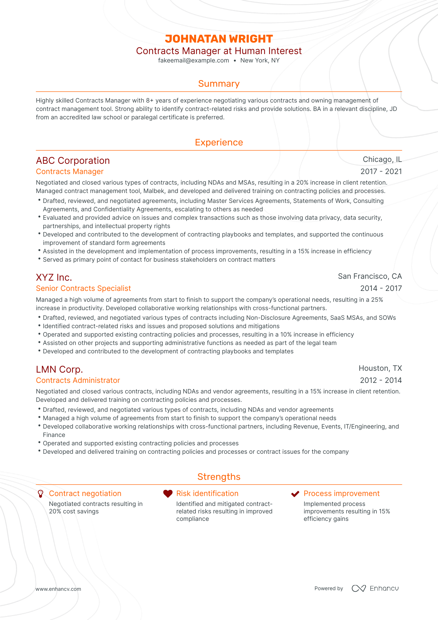 Traditional Contracts Manager Resume Template