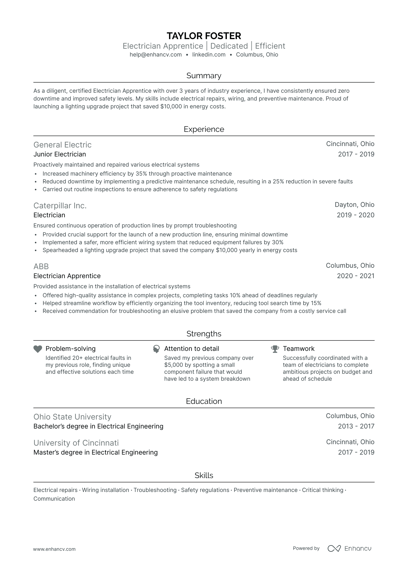apprentice electrician job description for resume