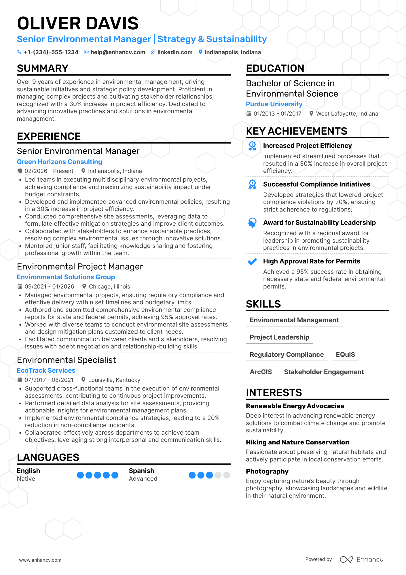 A resume example of a Senior Environmental Manager