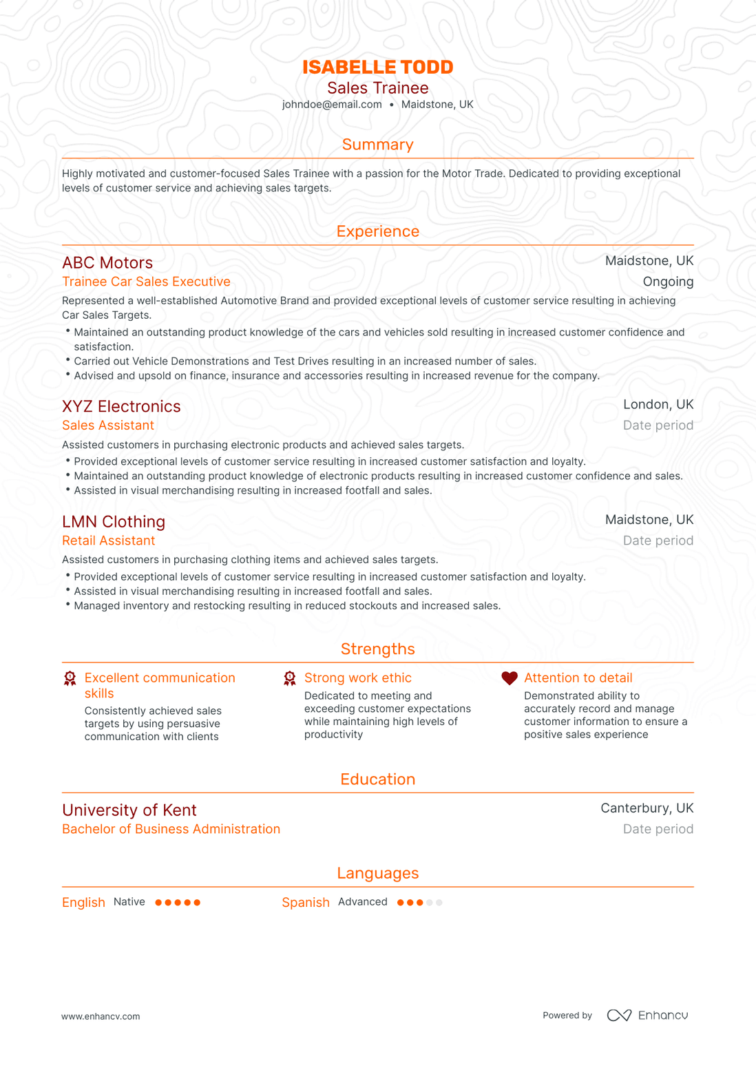 Traditional Sales Trainee Resume Template