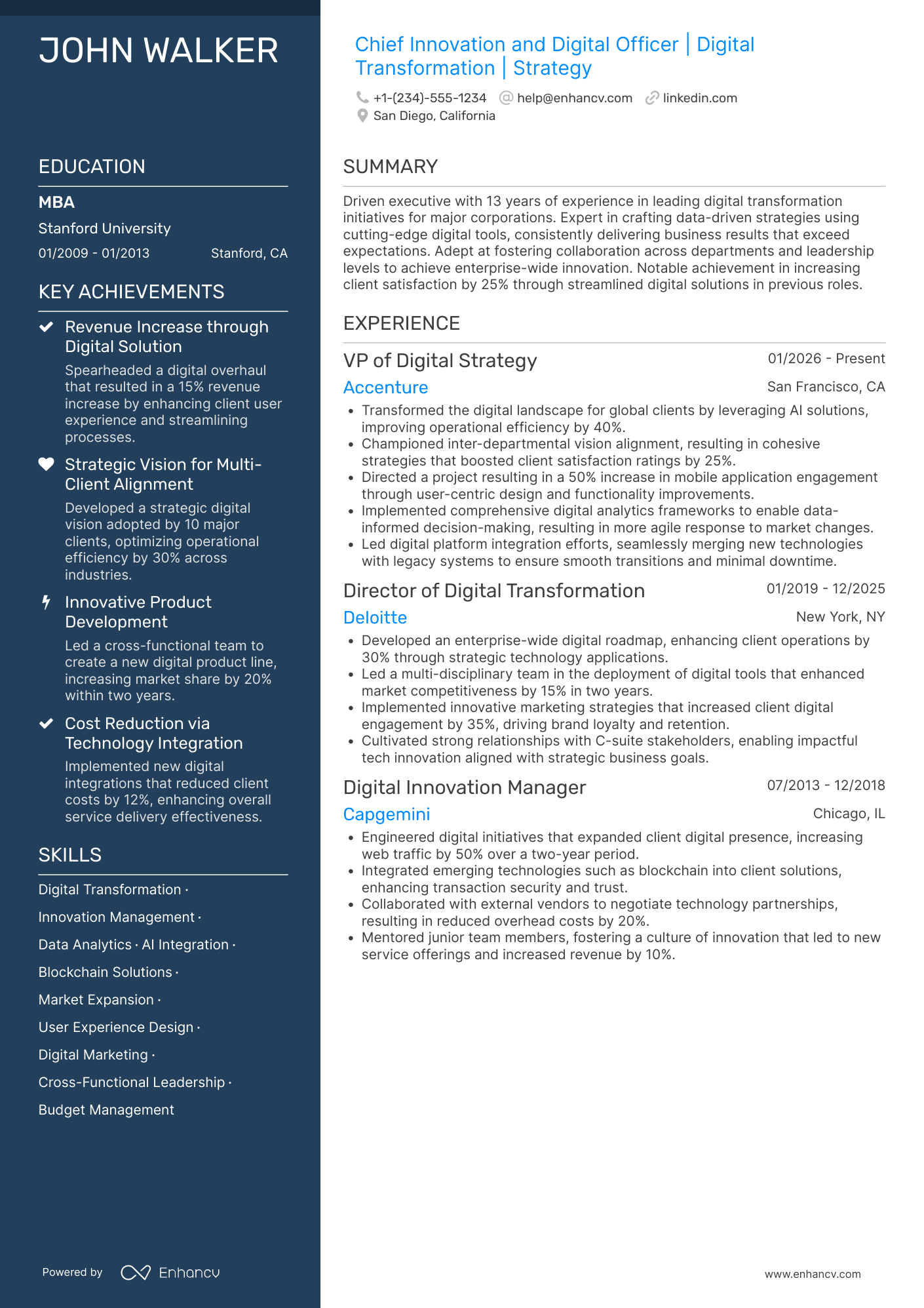 A resume example of a Chief Innovation and Digital Officer