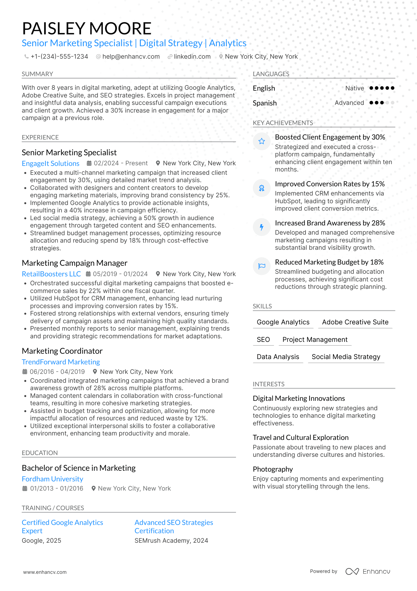 A resume example of a Marketing Assistant Manager