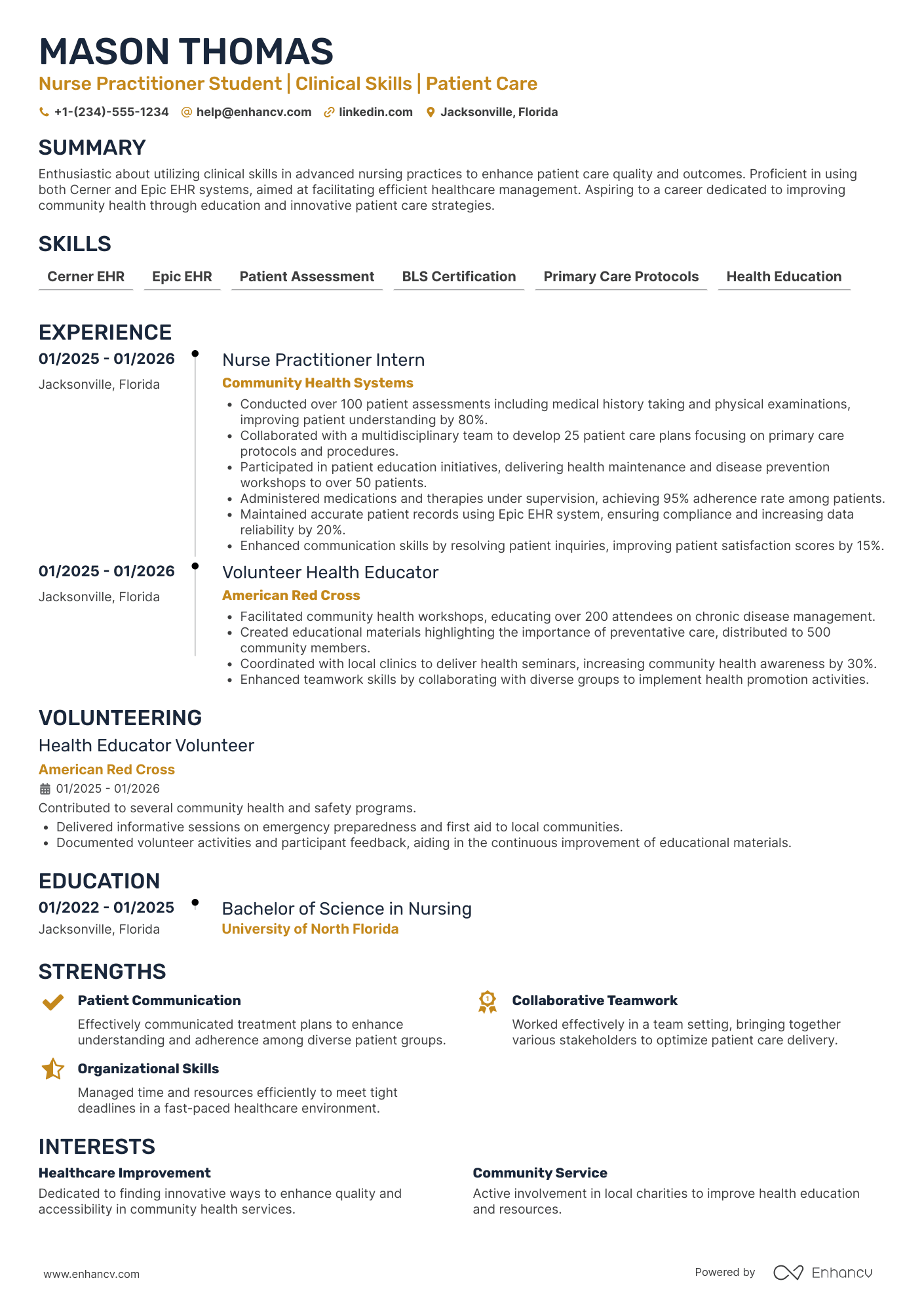 A resume example of a Nurse Practitioner Student