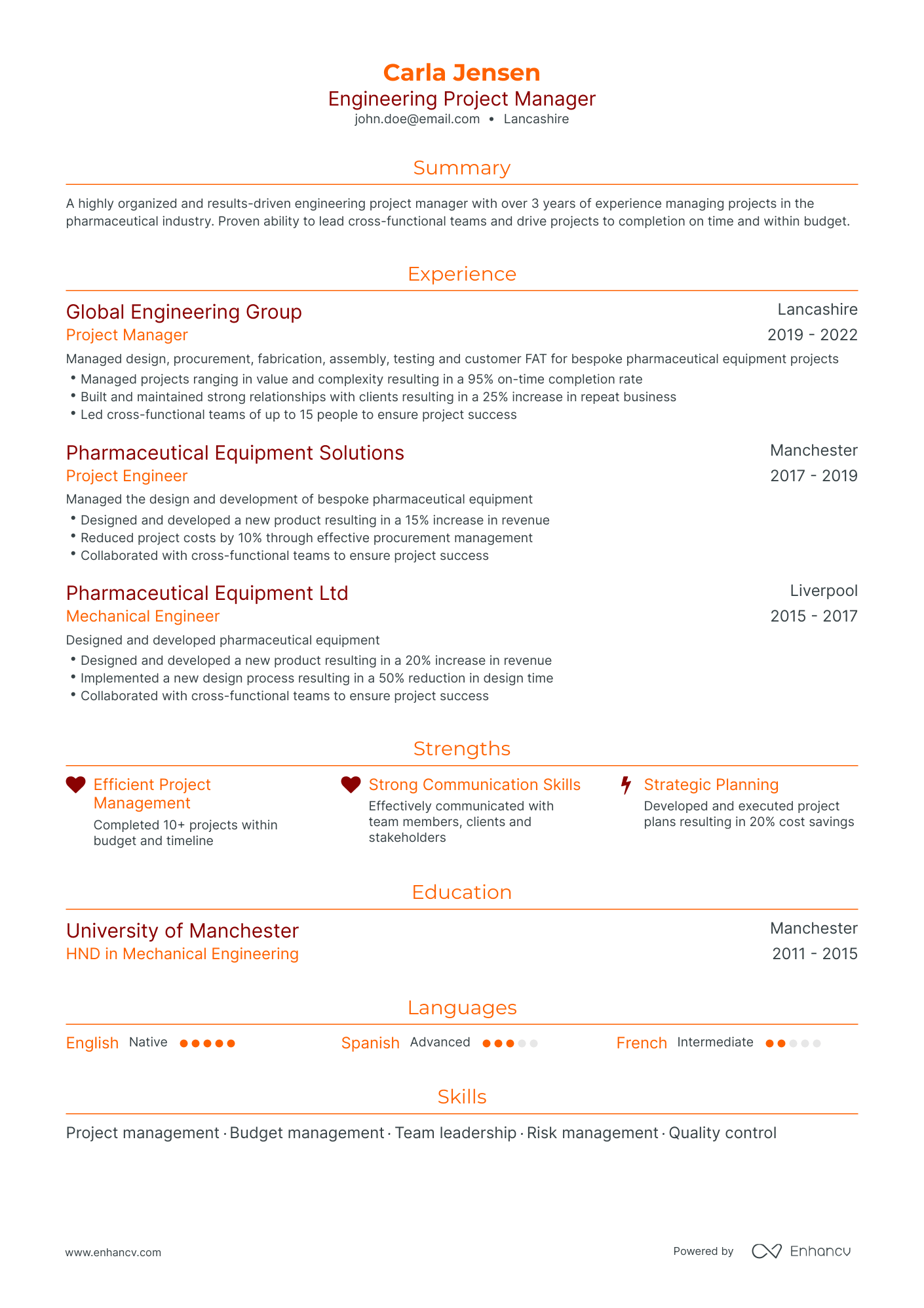 Traditional Engineering Project Manager Resume Template