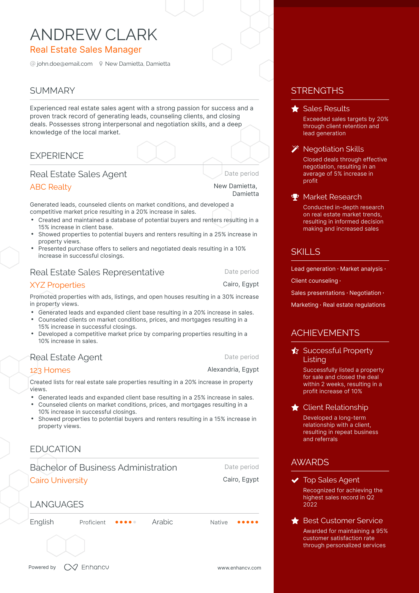 One Page Real Estate Sales Manager Resume Template