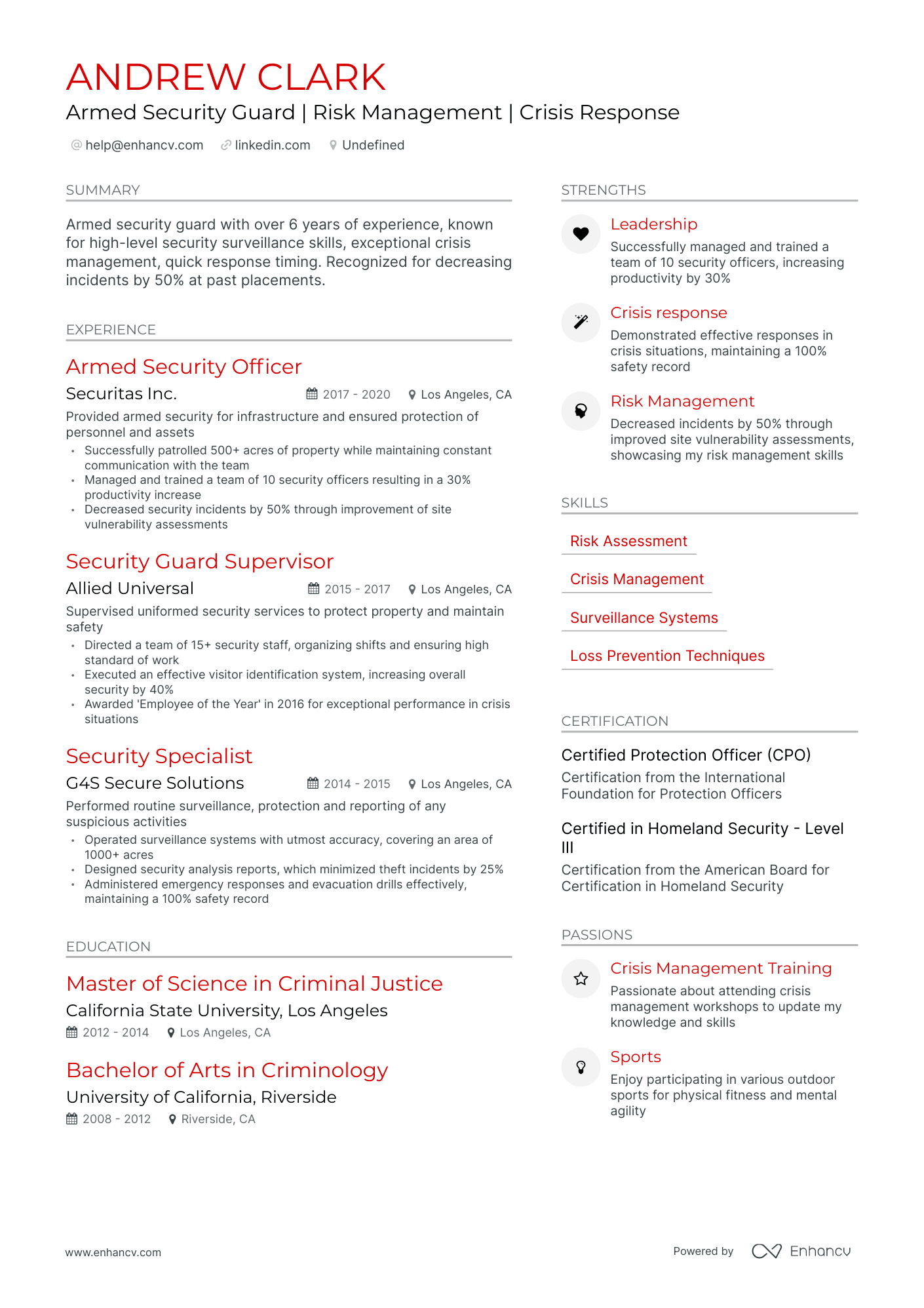 undefined Armed Security Guard Resume Template