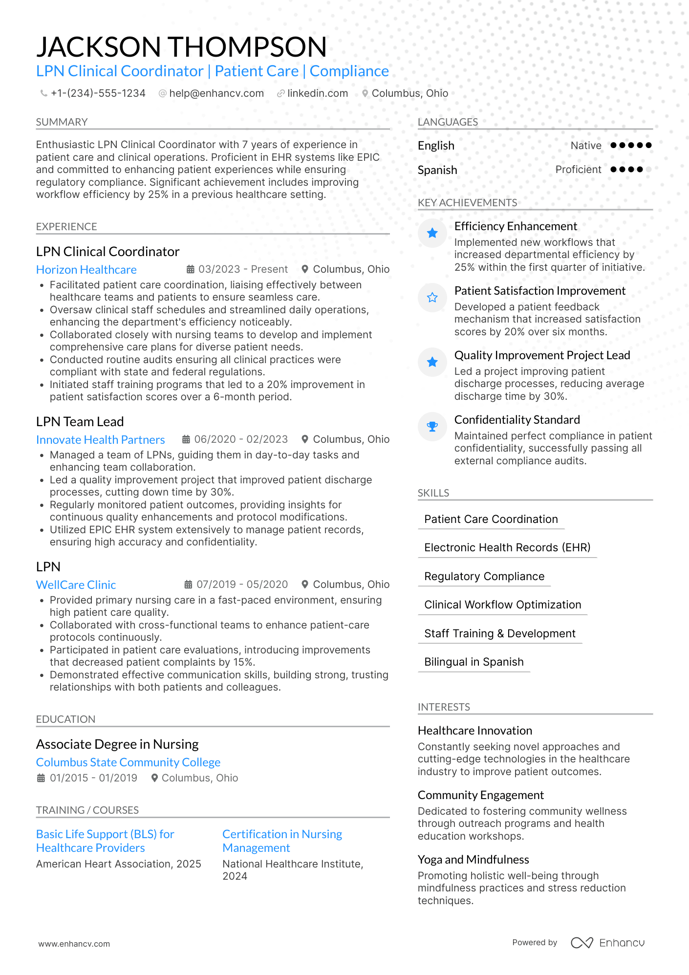 A resume example of a LPN Clinical Coordinator
