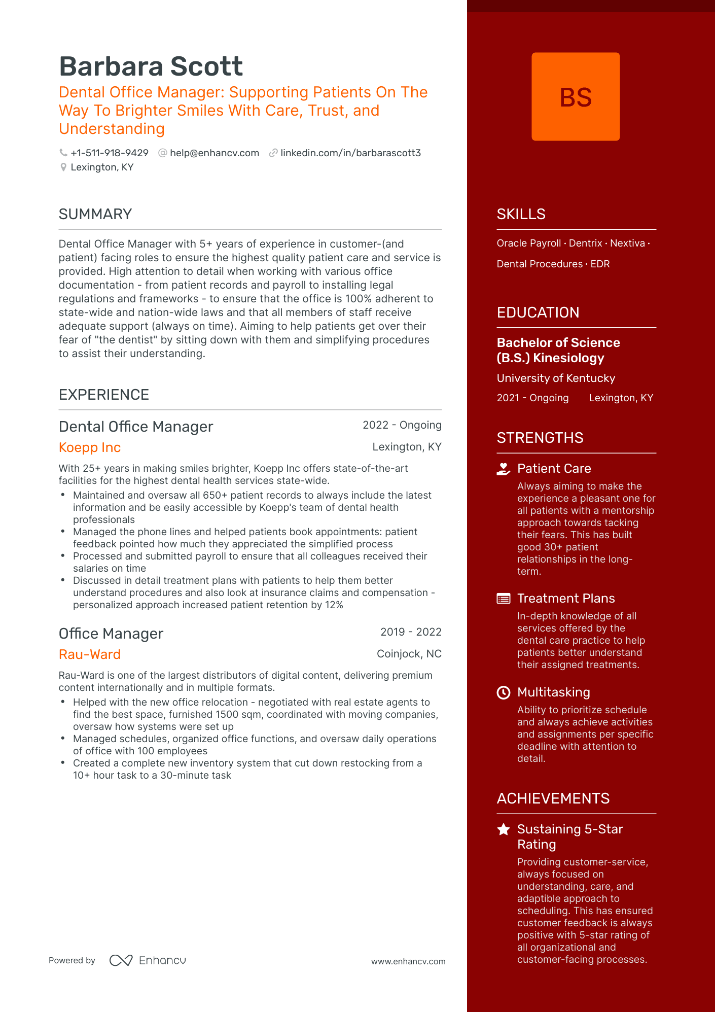 One Page Dental Office Manager Resume Template