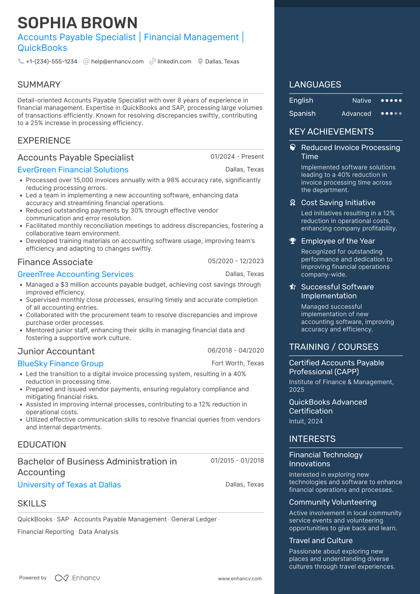 A resume example of a Accounts Payable Clerk