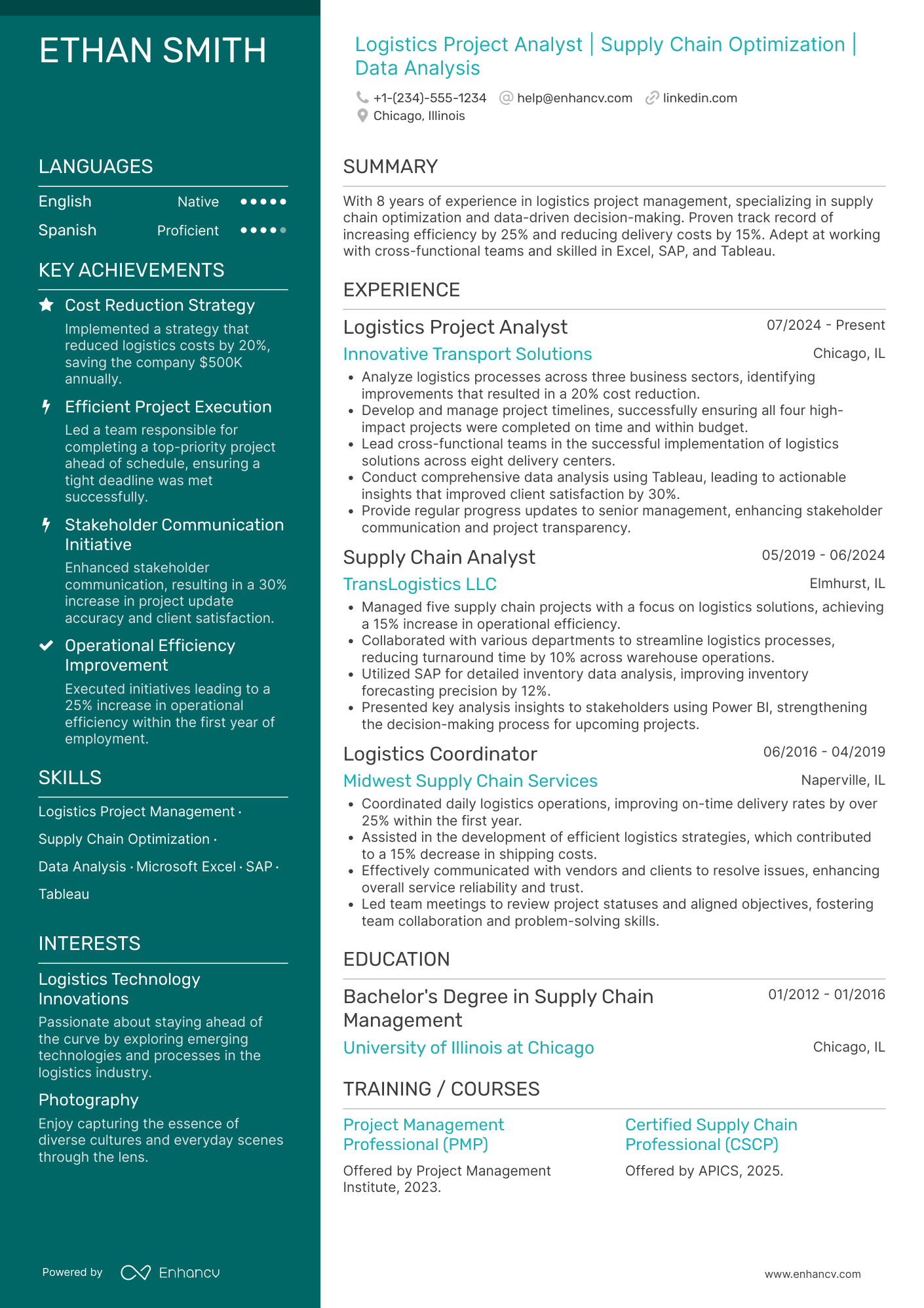 A resume example of a Logistics Project Analyst