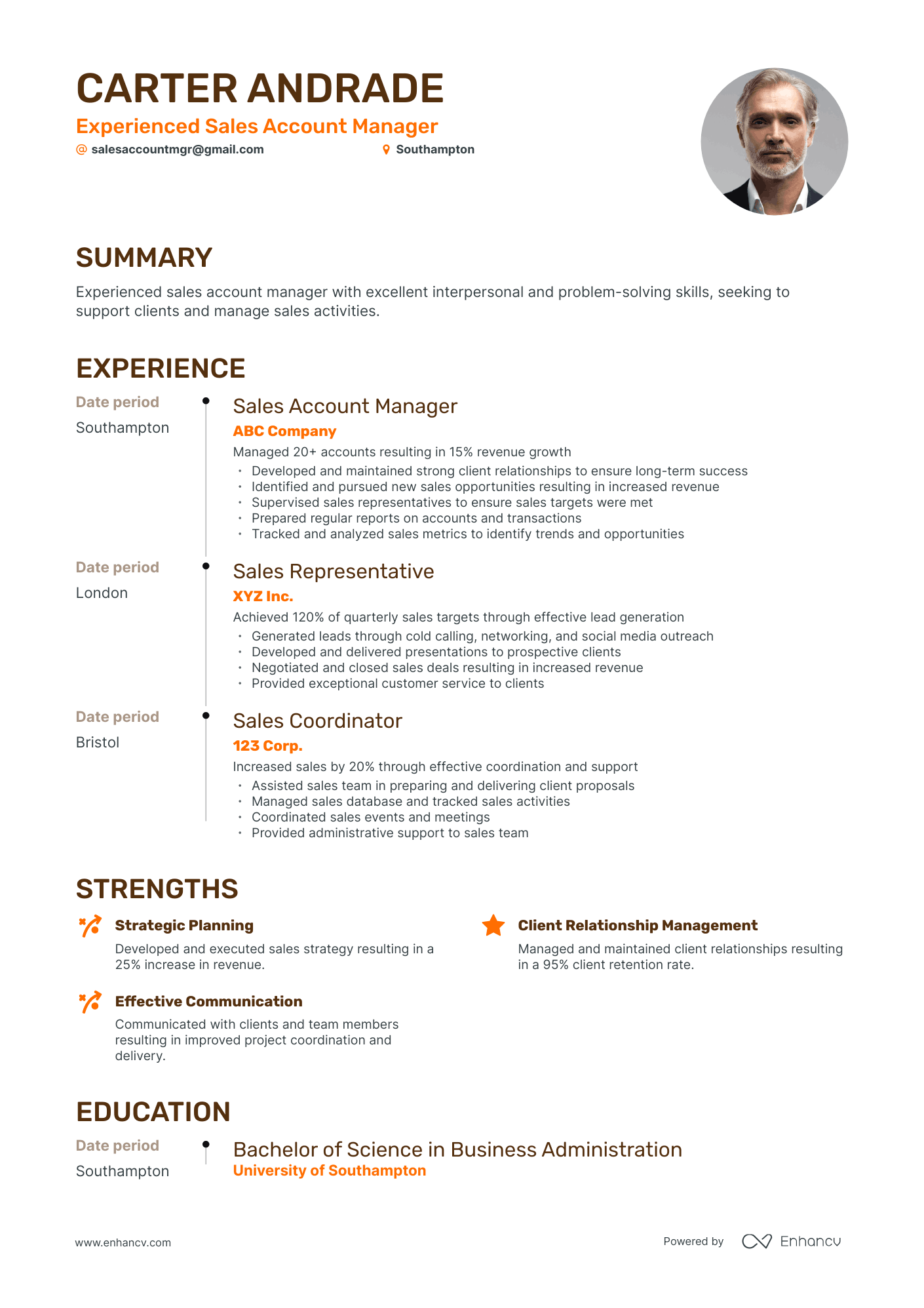 Timeline Sales Account Manager Resume Template