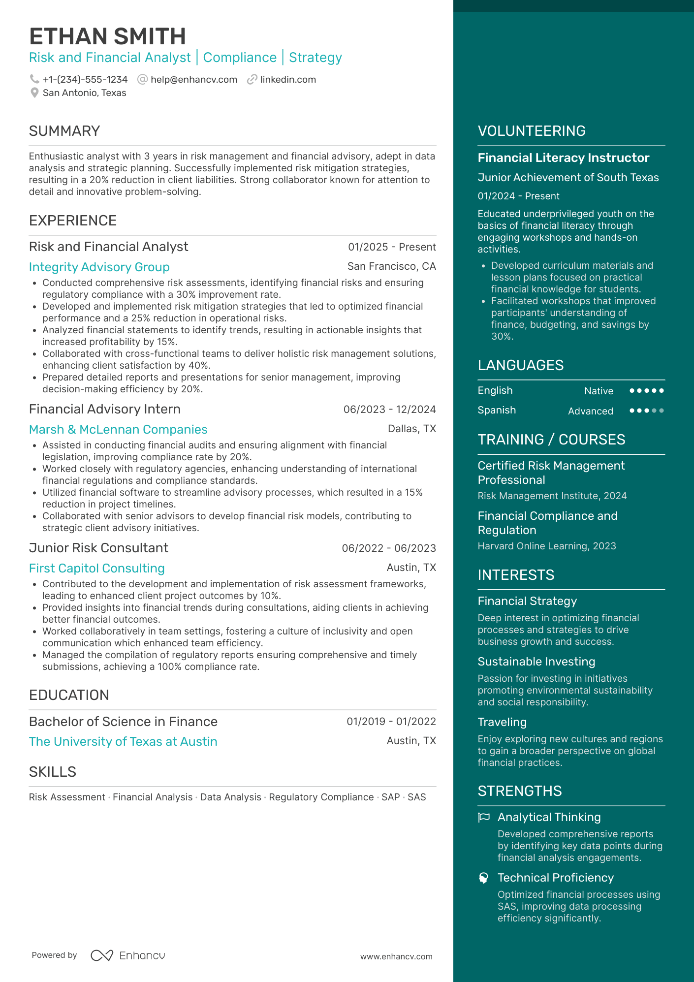 A resume example of a Deloitte Risk and Financial Advisory Associate