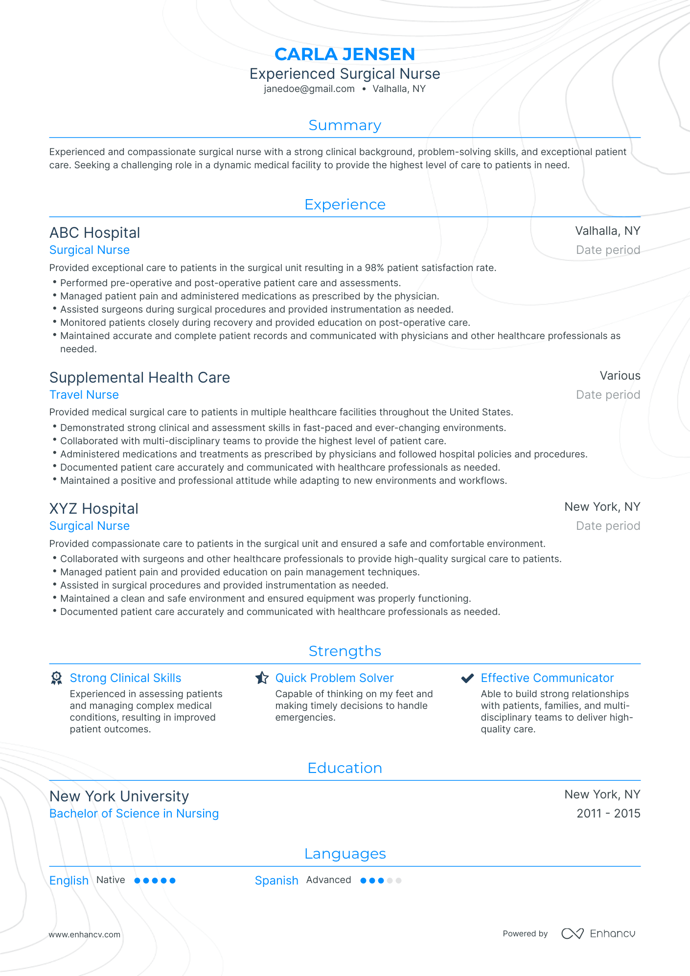 Traditional Surgical Nurse Resume Template