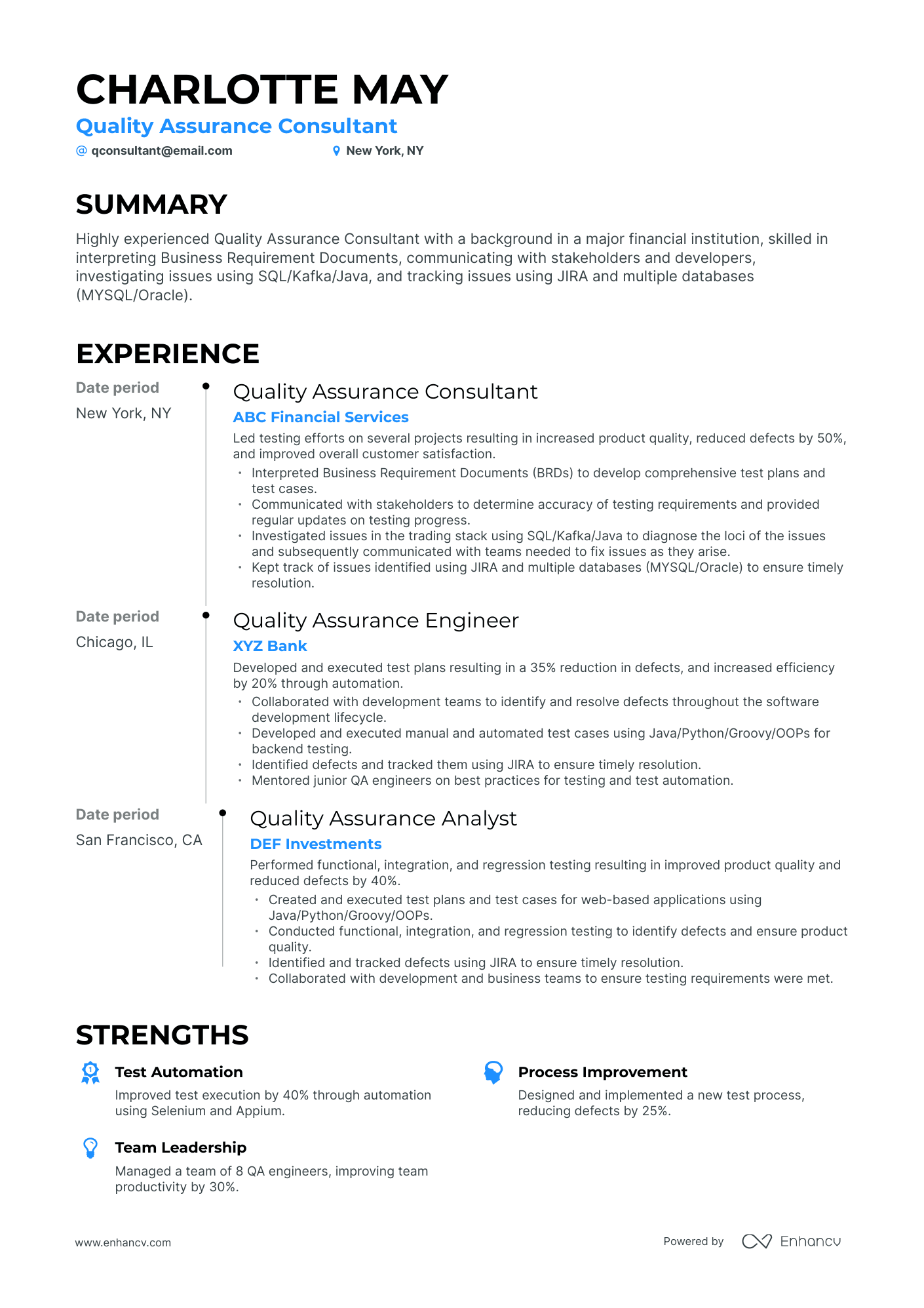 Timeline Quality Consultant Resume Template