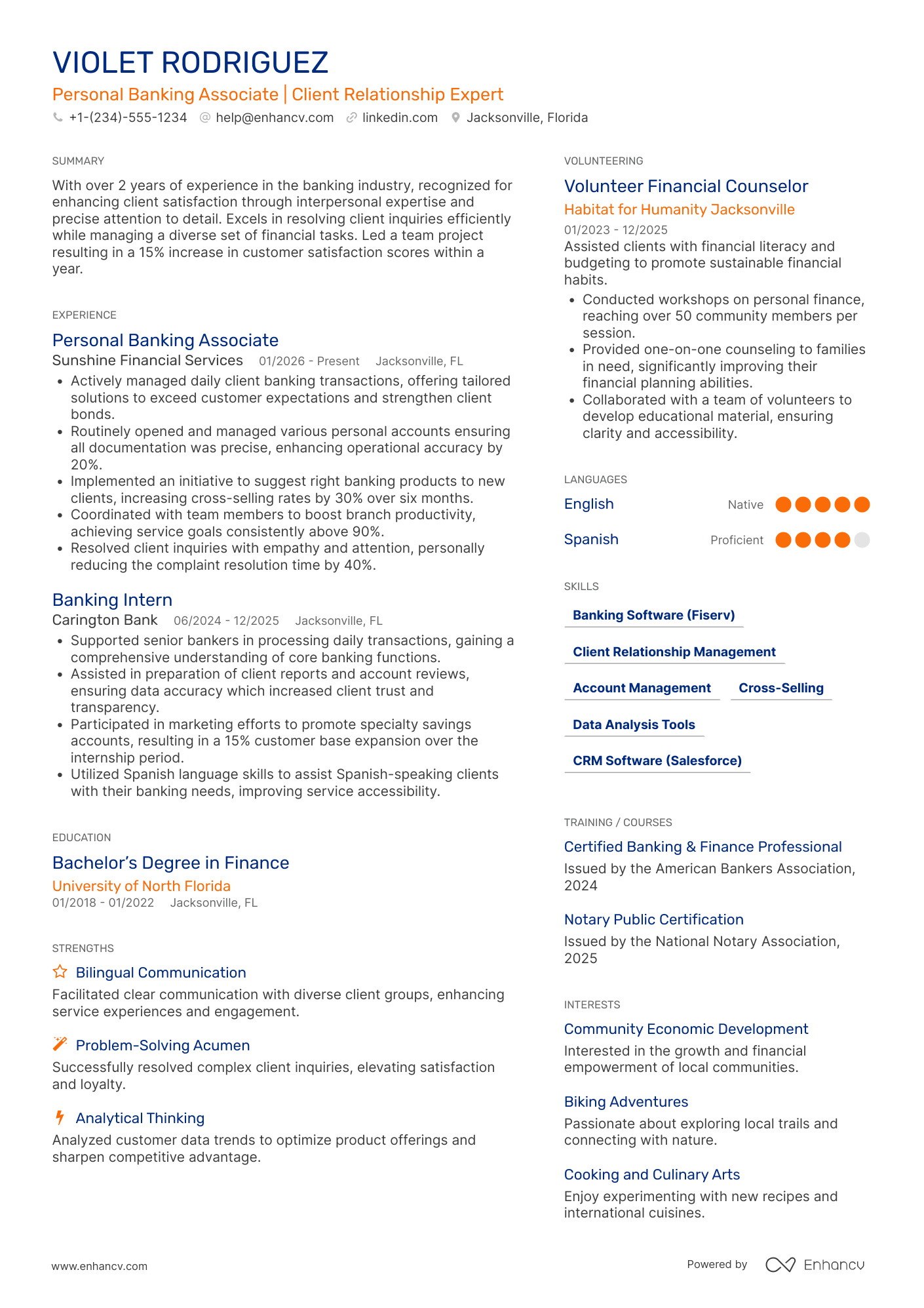 A resume example of a Personal Banking Associate