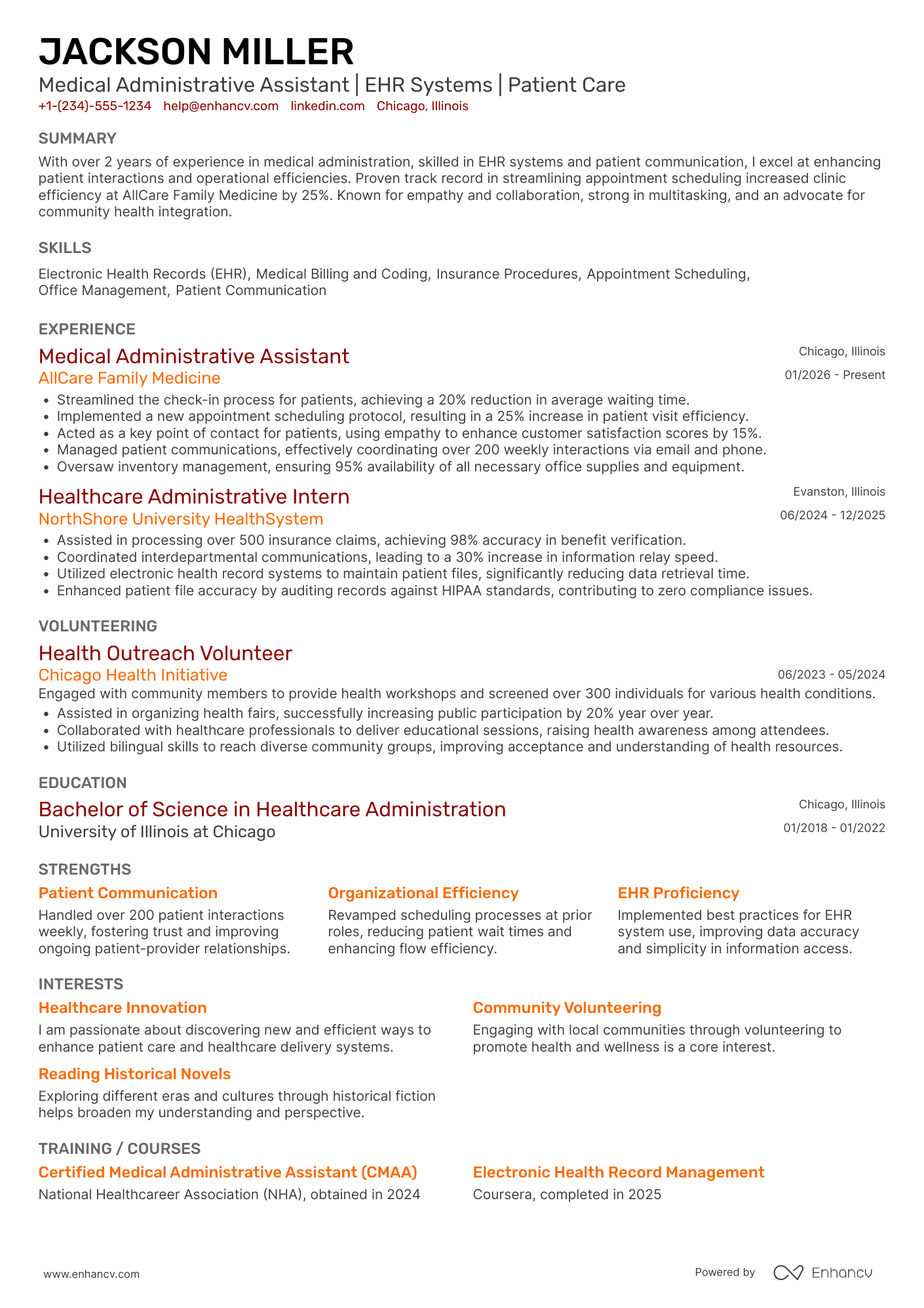 A resume example of a Medical Administrative Assistant