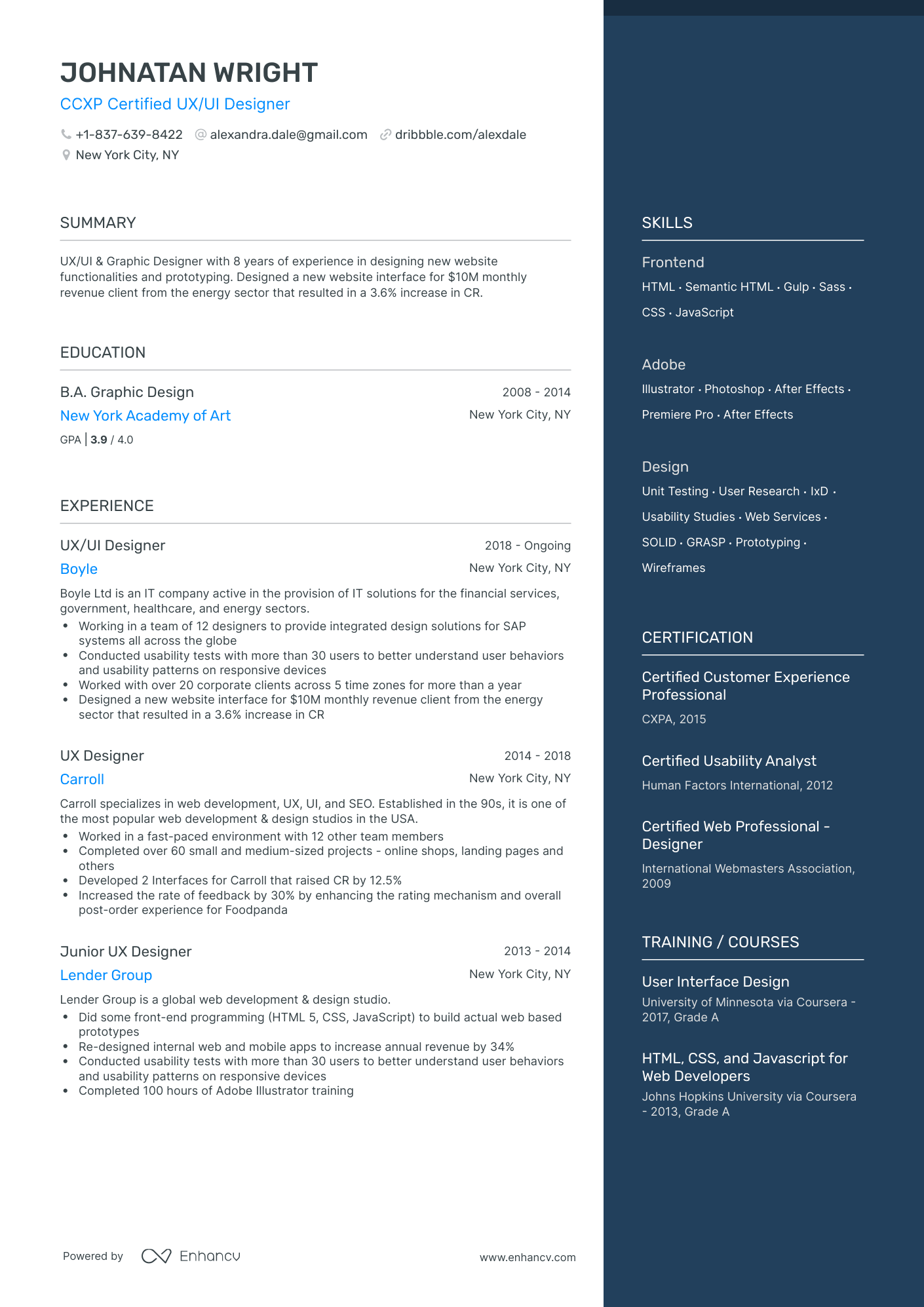 One Page UX Designer Resume Template