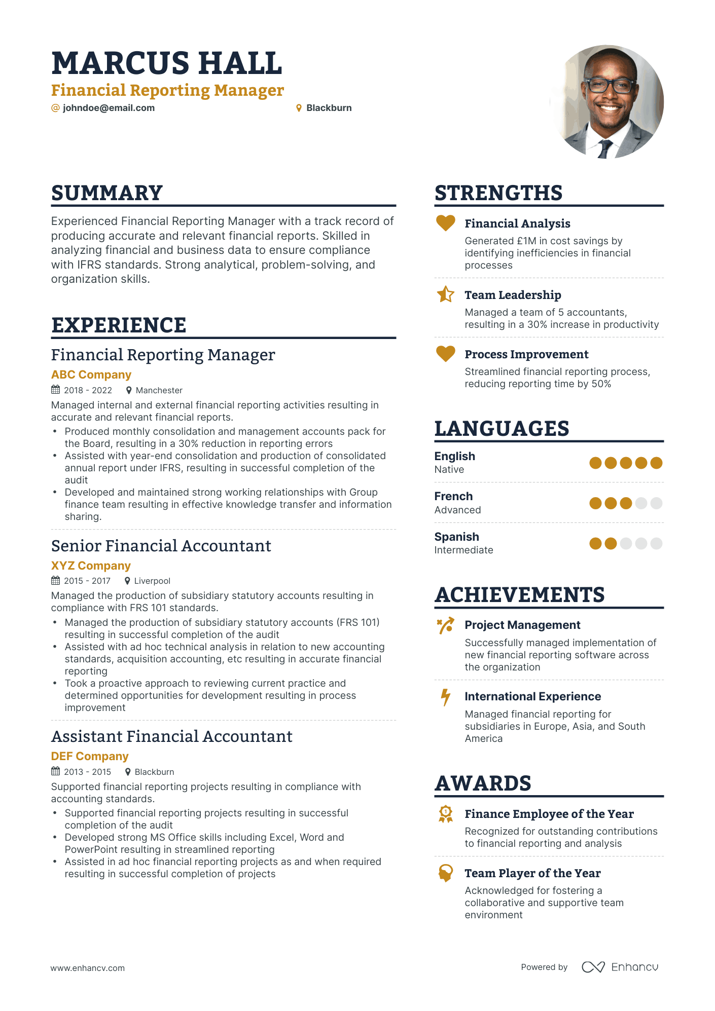 Simple Financial Reporting Manager Resume Template