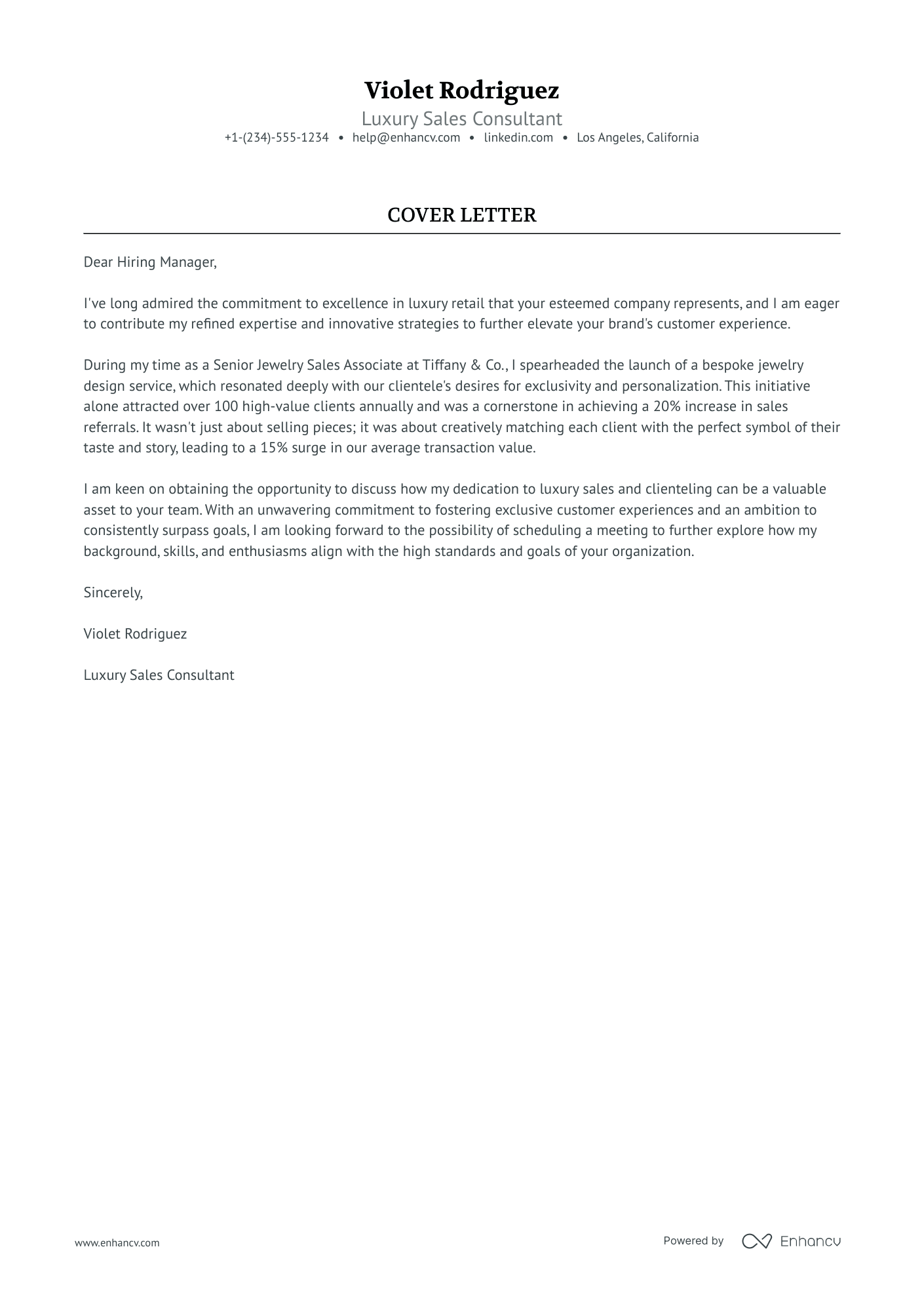 sample of a cover letter for a sales position