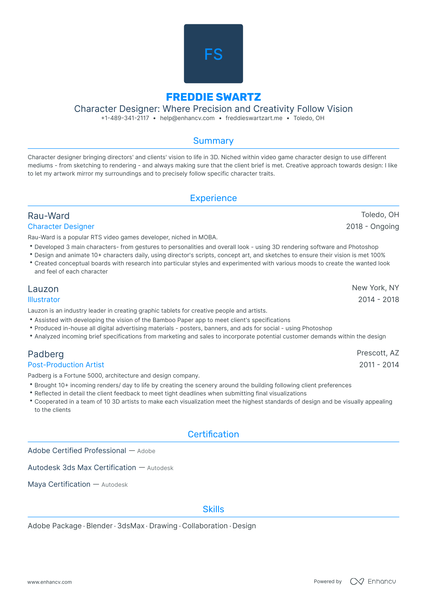 Traditional Character Designer Resume Template