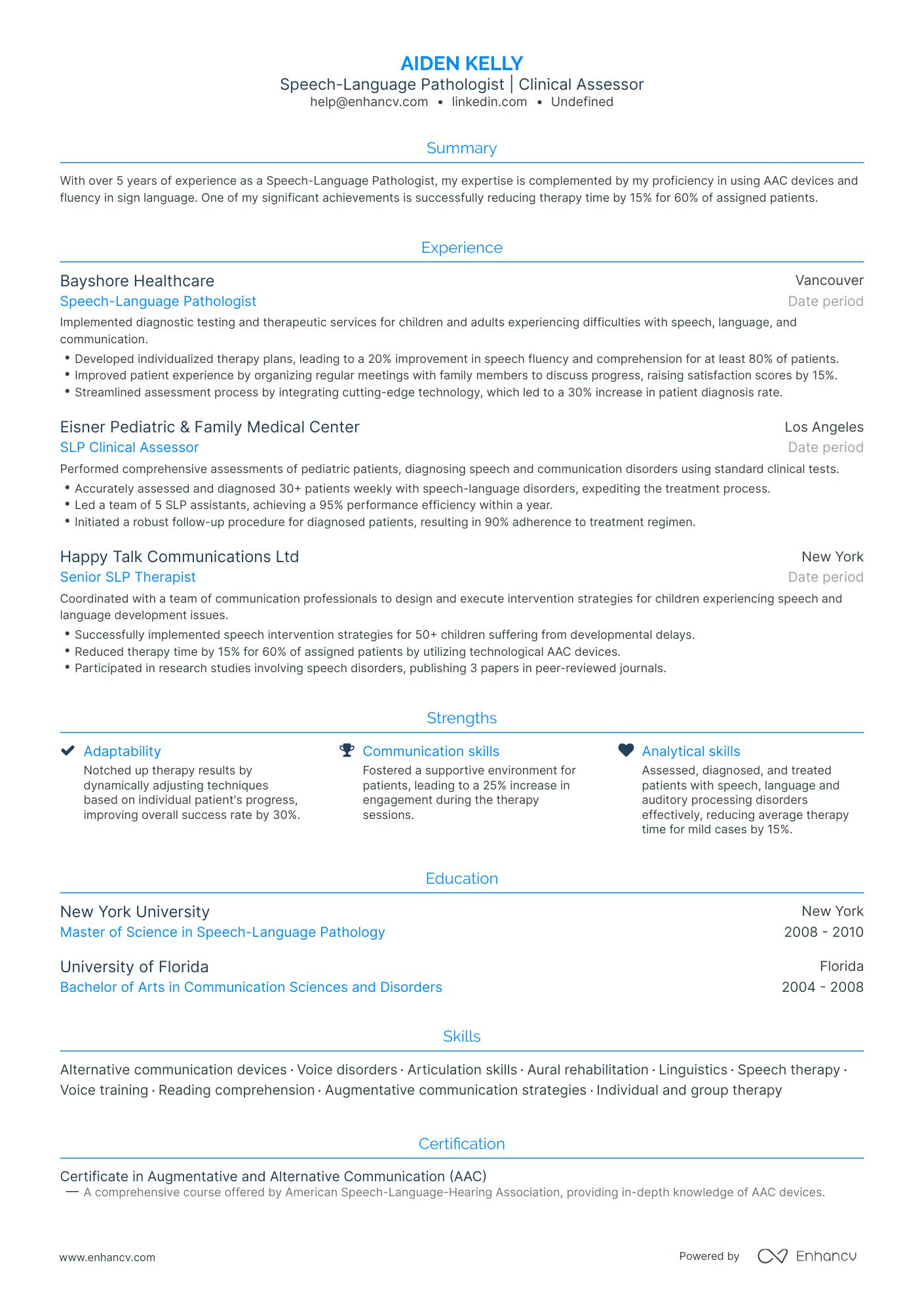 undefined SLP Grad School Resume Template