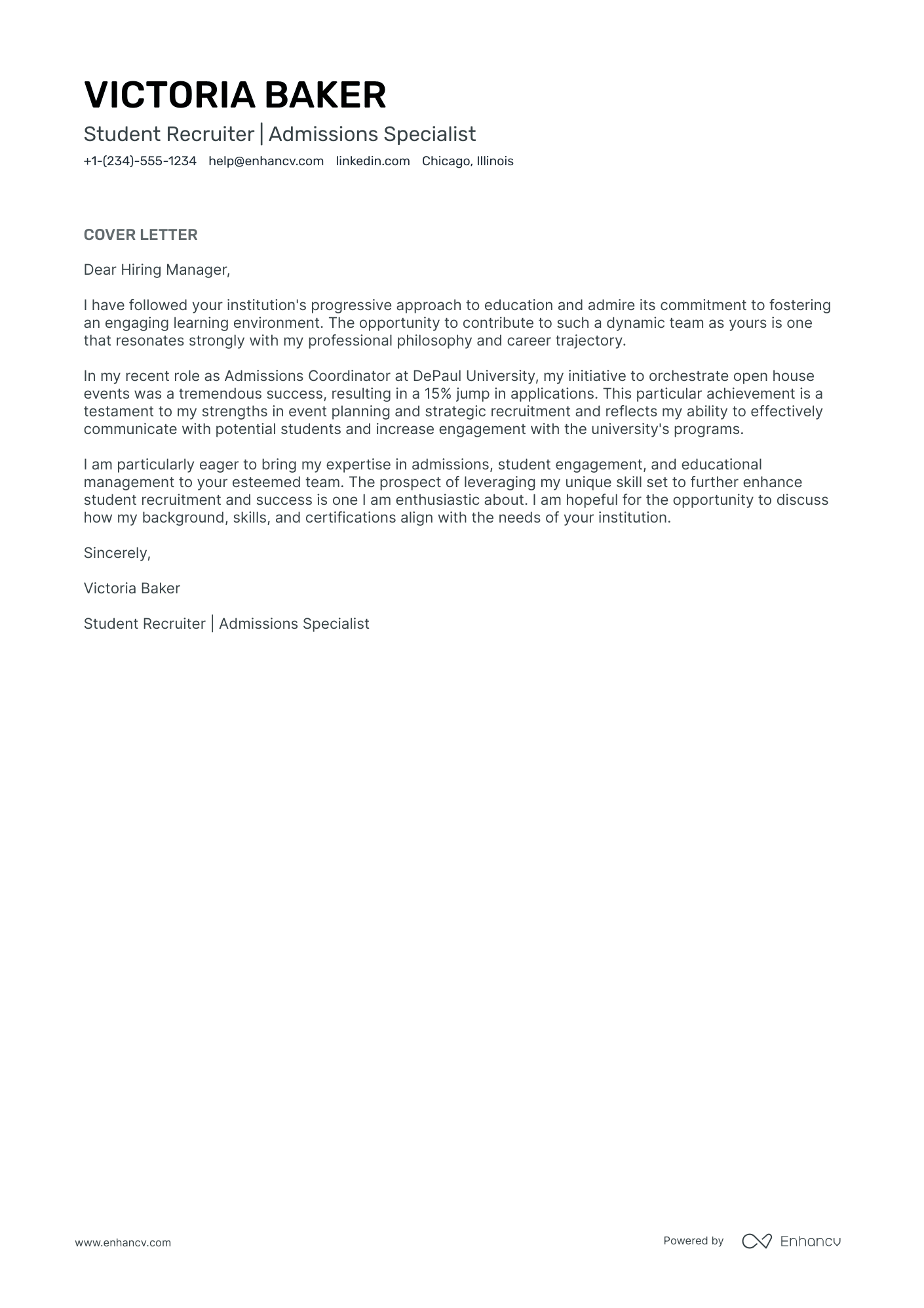 sample cover letter for recruitment role