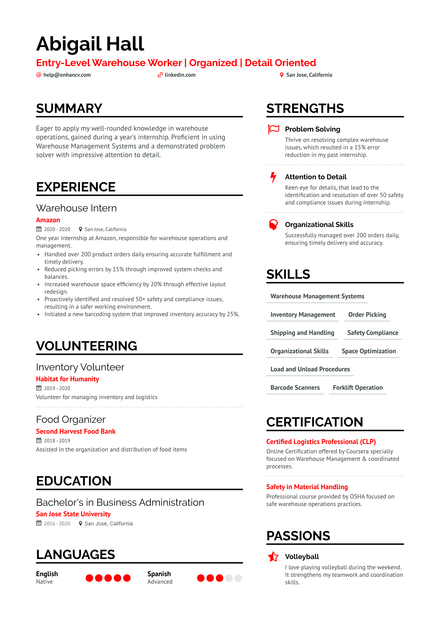 resume title examples for warehouse worker