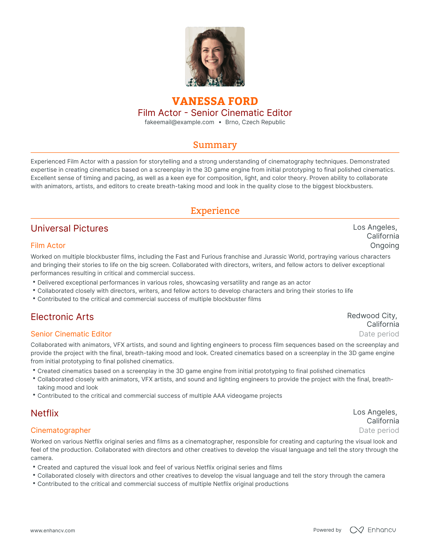 Traditional Film Actor Resume Template