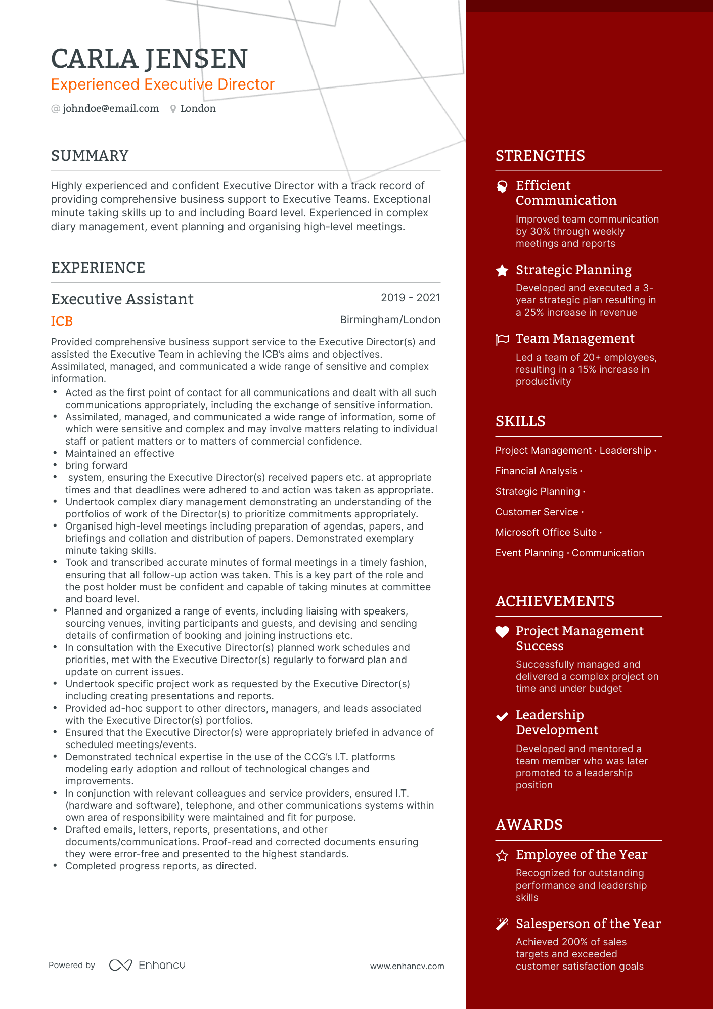 One Page Executive Director Resume Template