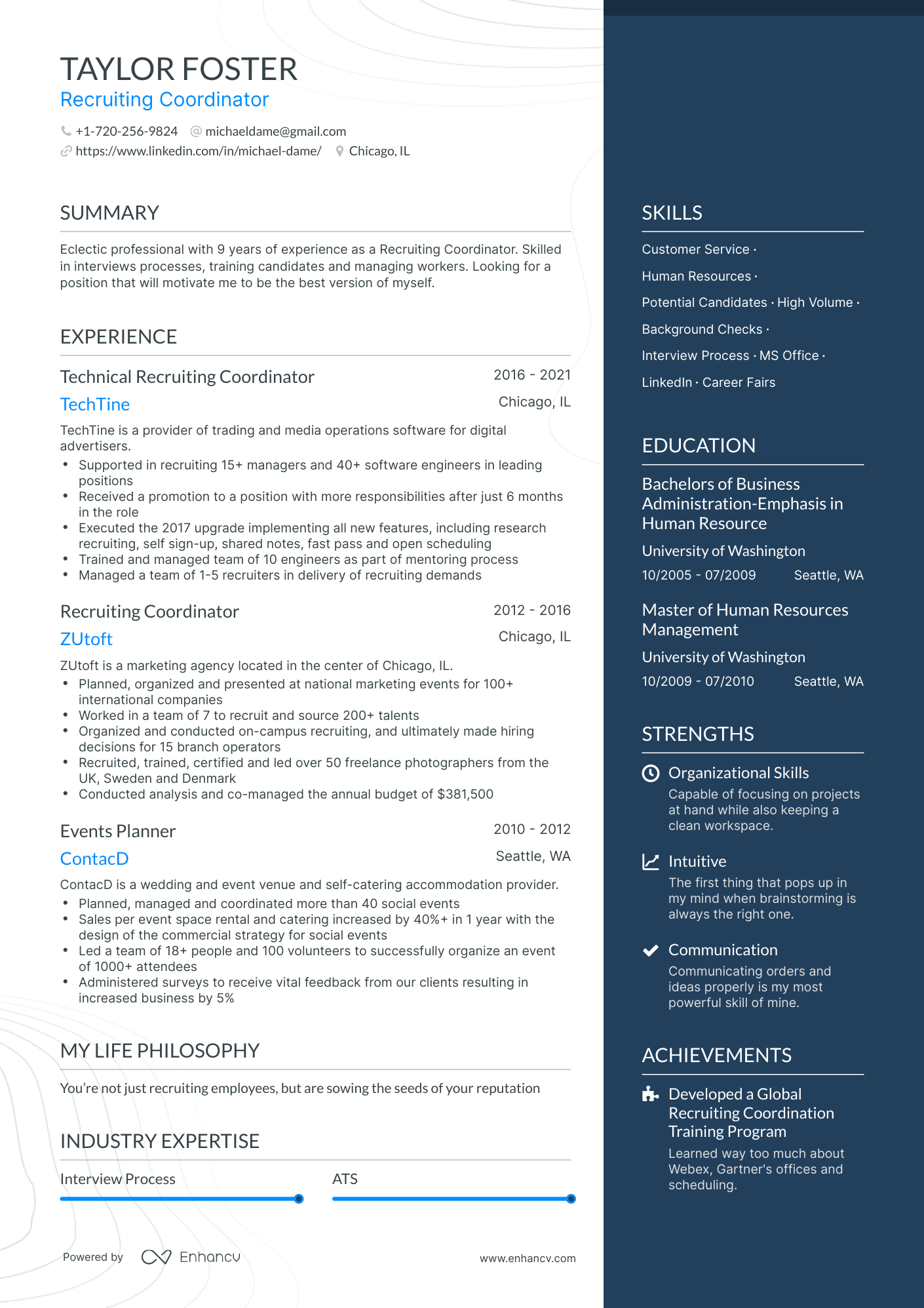One Page Recruiting Coordinator Resume Template