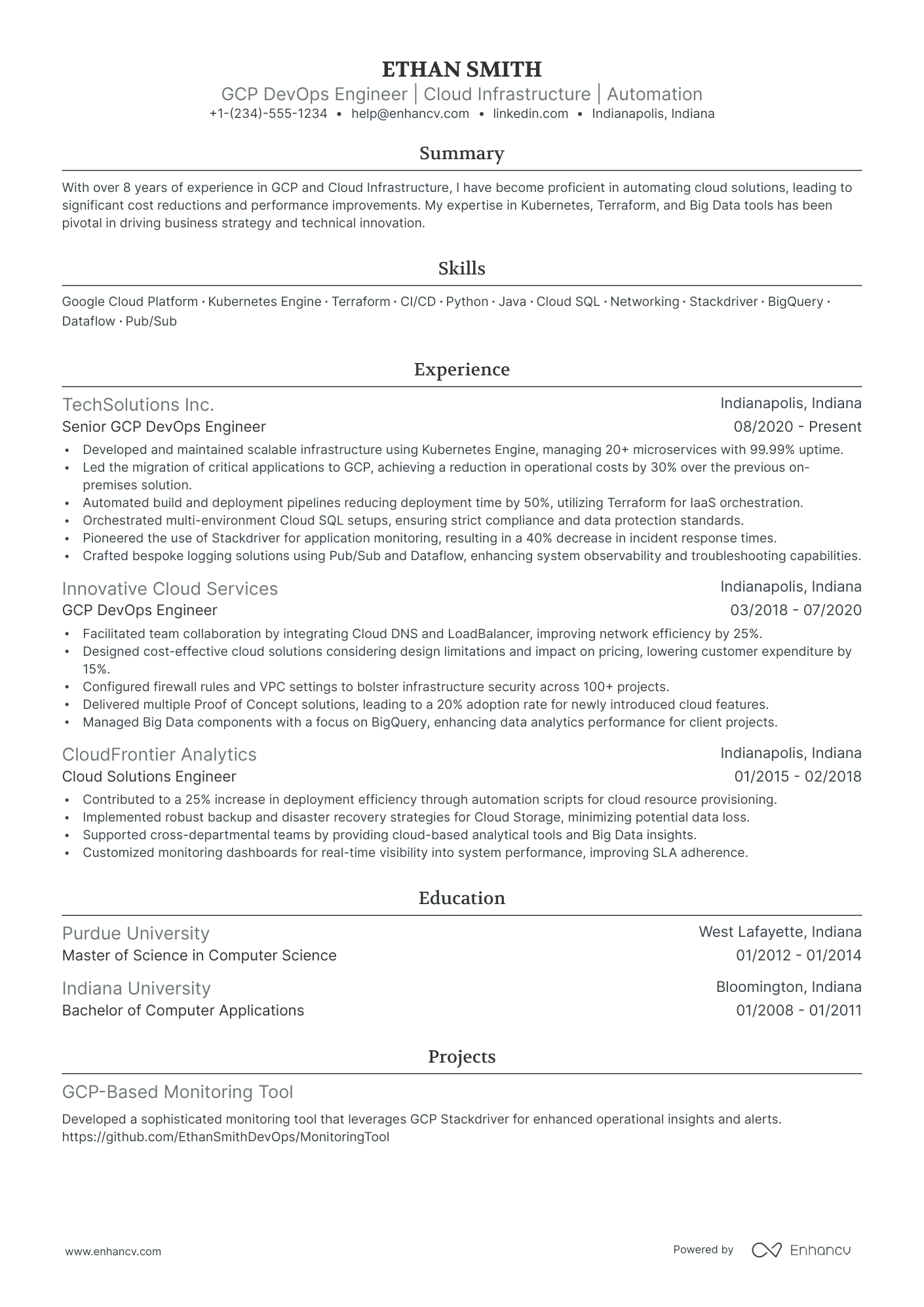 sample resume for google cloud engineer